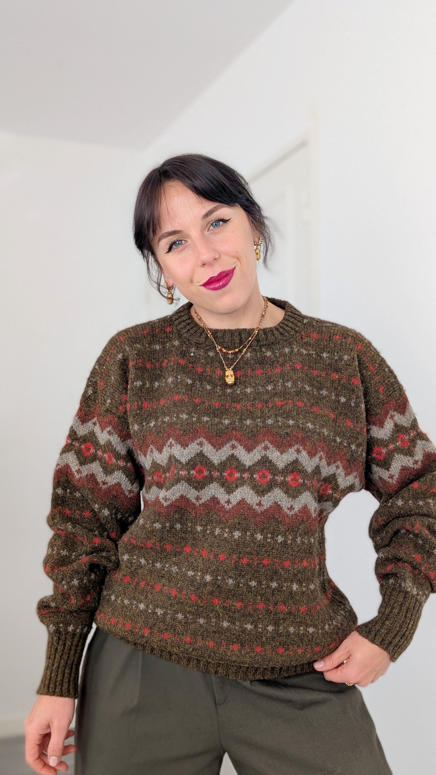 Pull écossais pure laine fait main T42-44