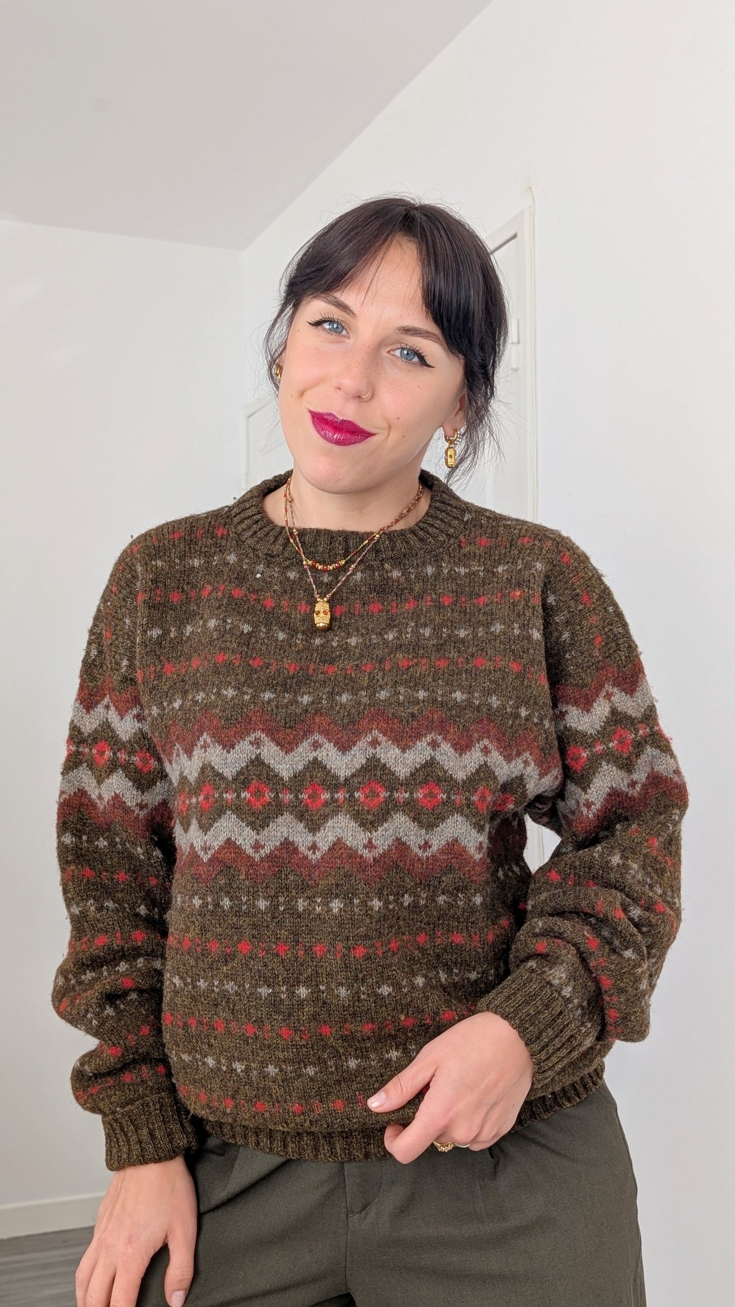 Pull écossais pure laine fait main T42-44