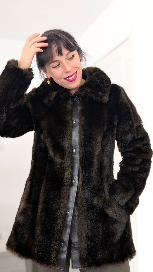 Manteau fausse fourrure et cuir T 36