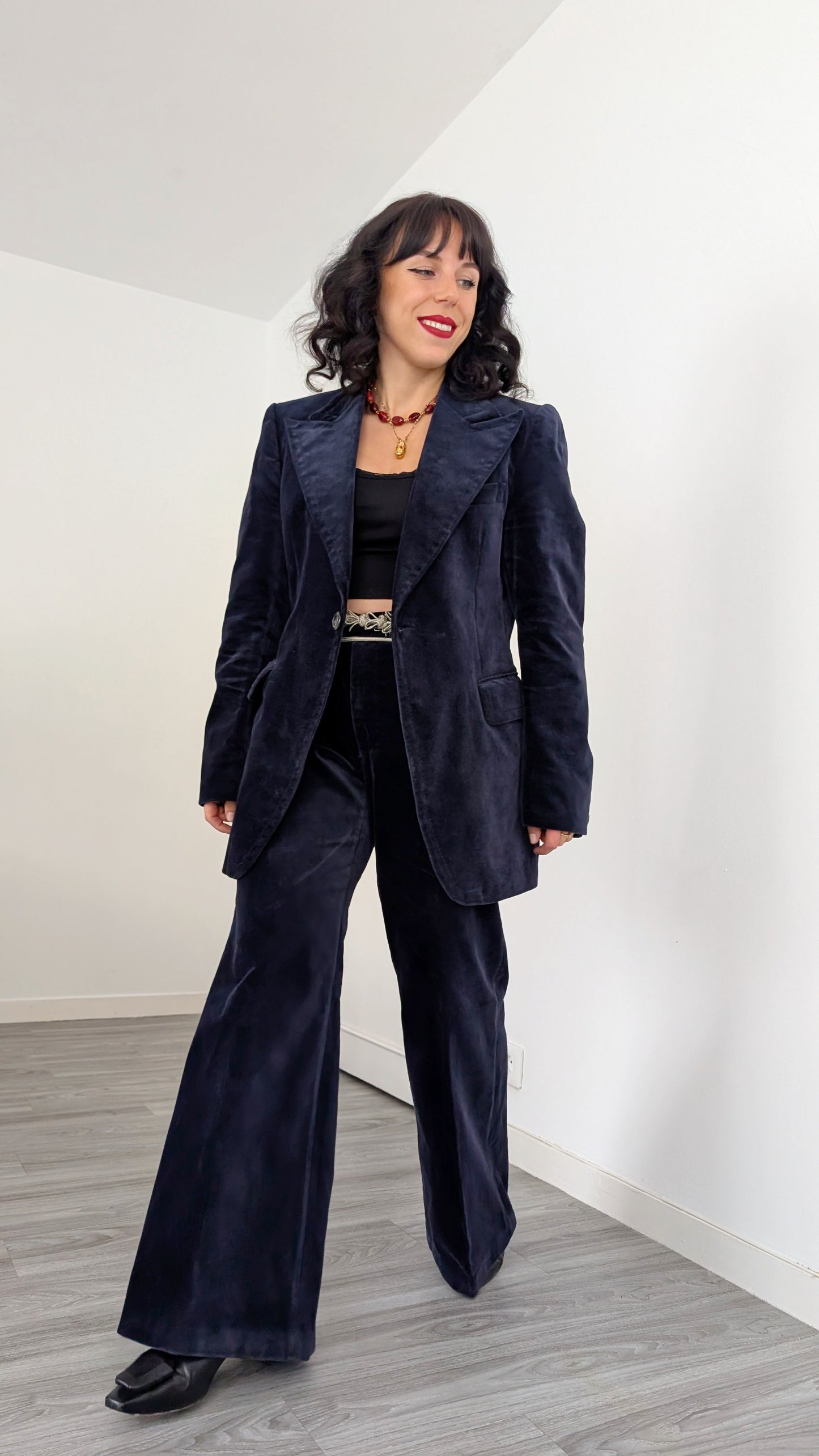 Costume deux pièces velours 70s T40