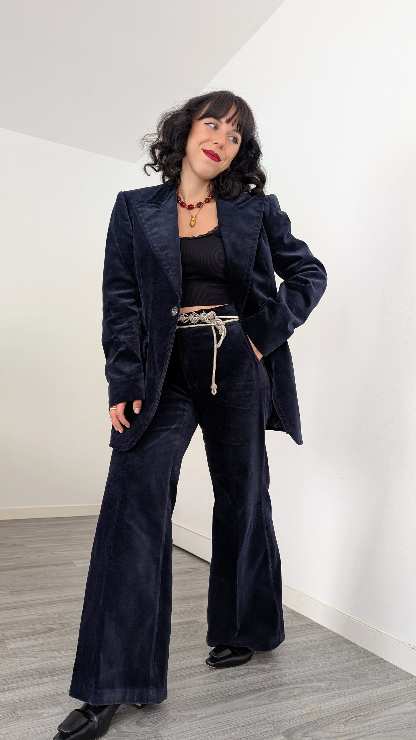 Costume deux pièces velours 70s T40