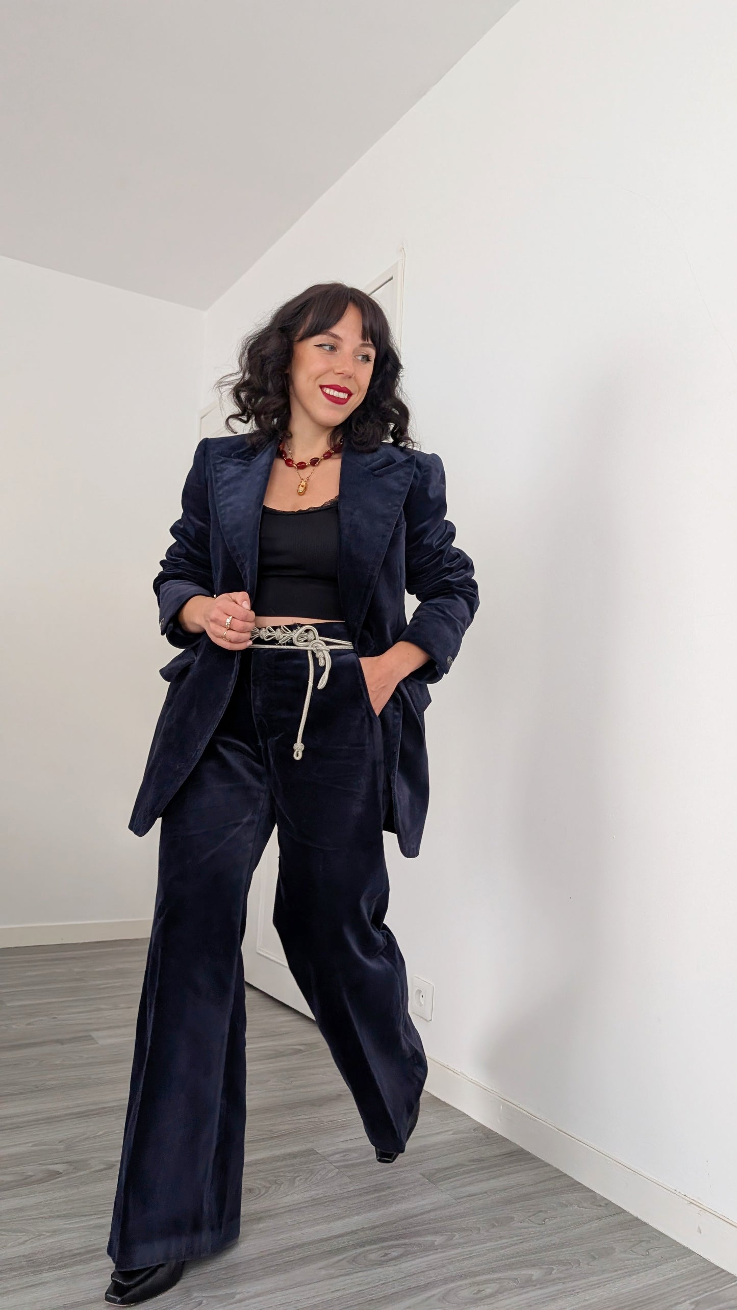 Costume deux pièces velours 70s T40