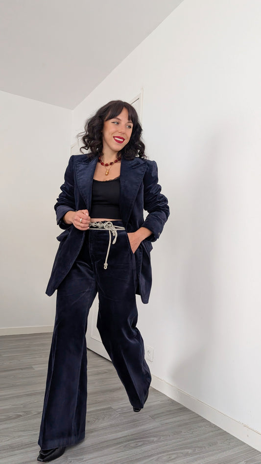 Costume deux pièces velours 70s T40