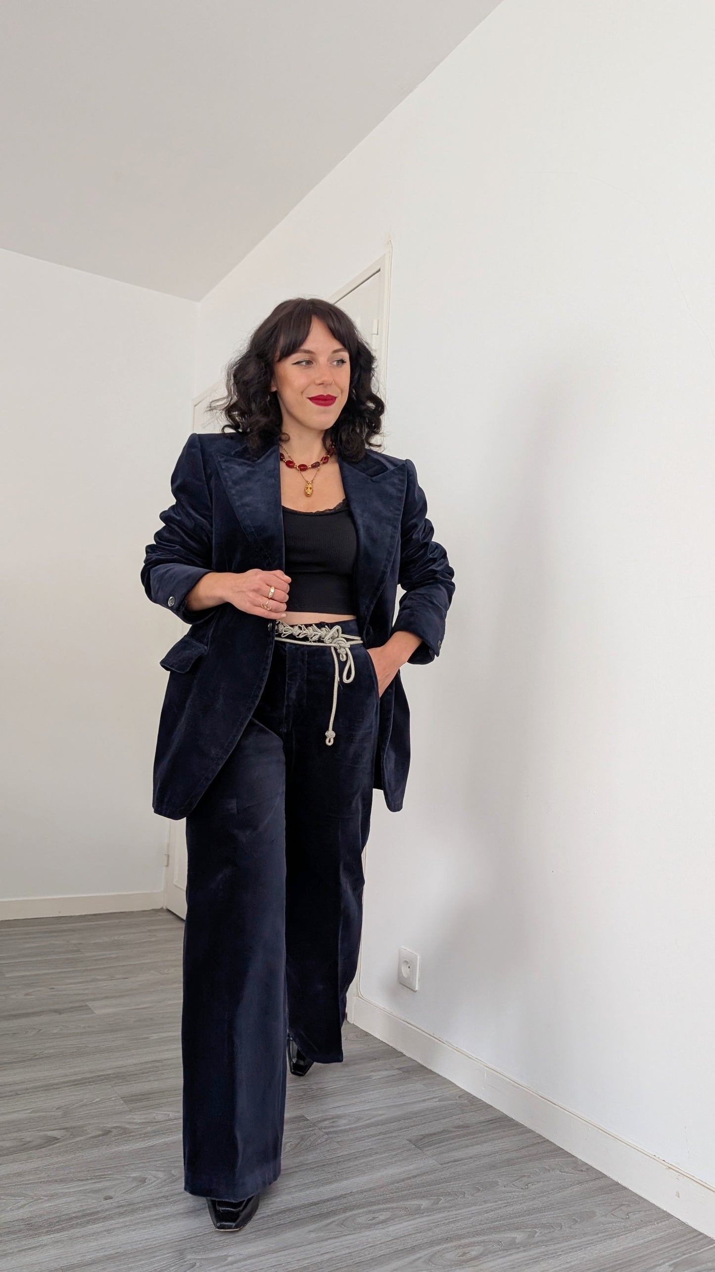 Costume deux pièces velours 70s T40