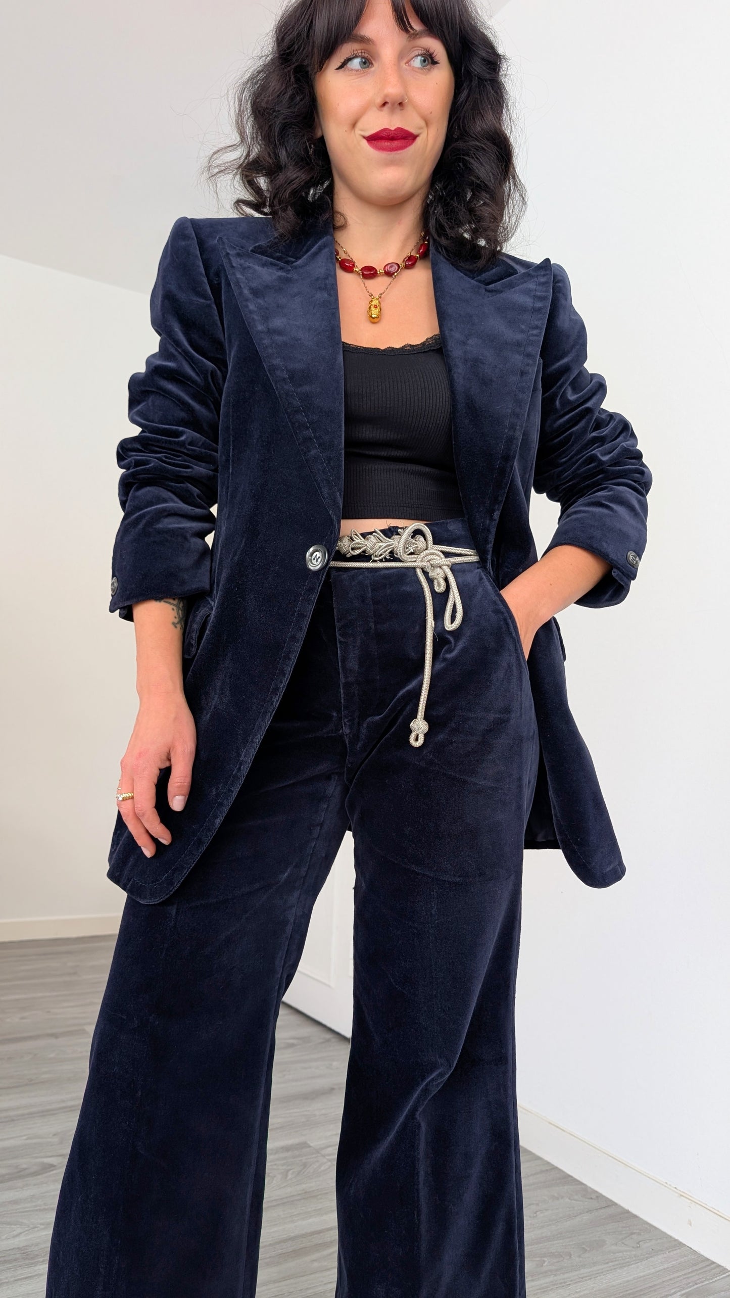 Costume deux pièces velours 70s T40