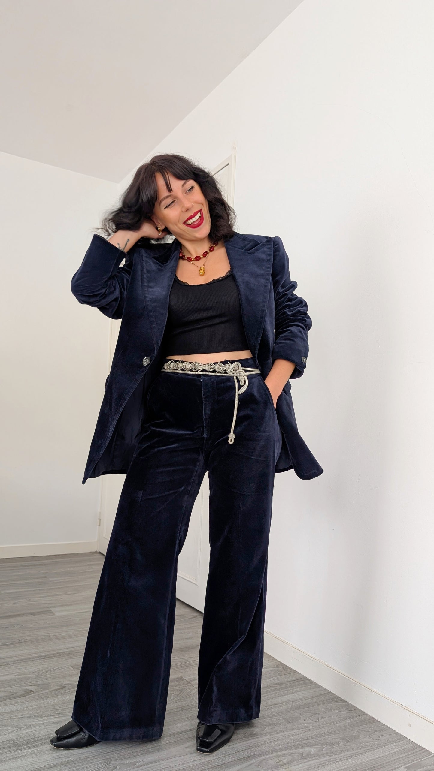 Costume deux pièces velours 70s T40