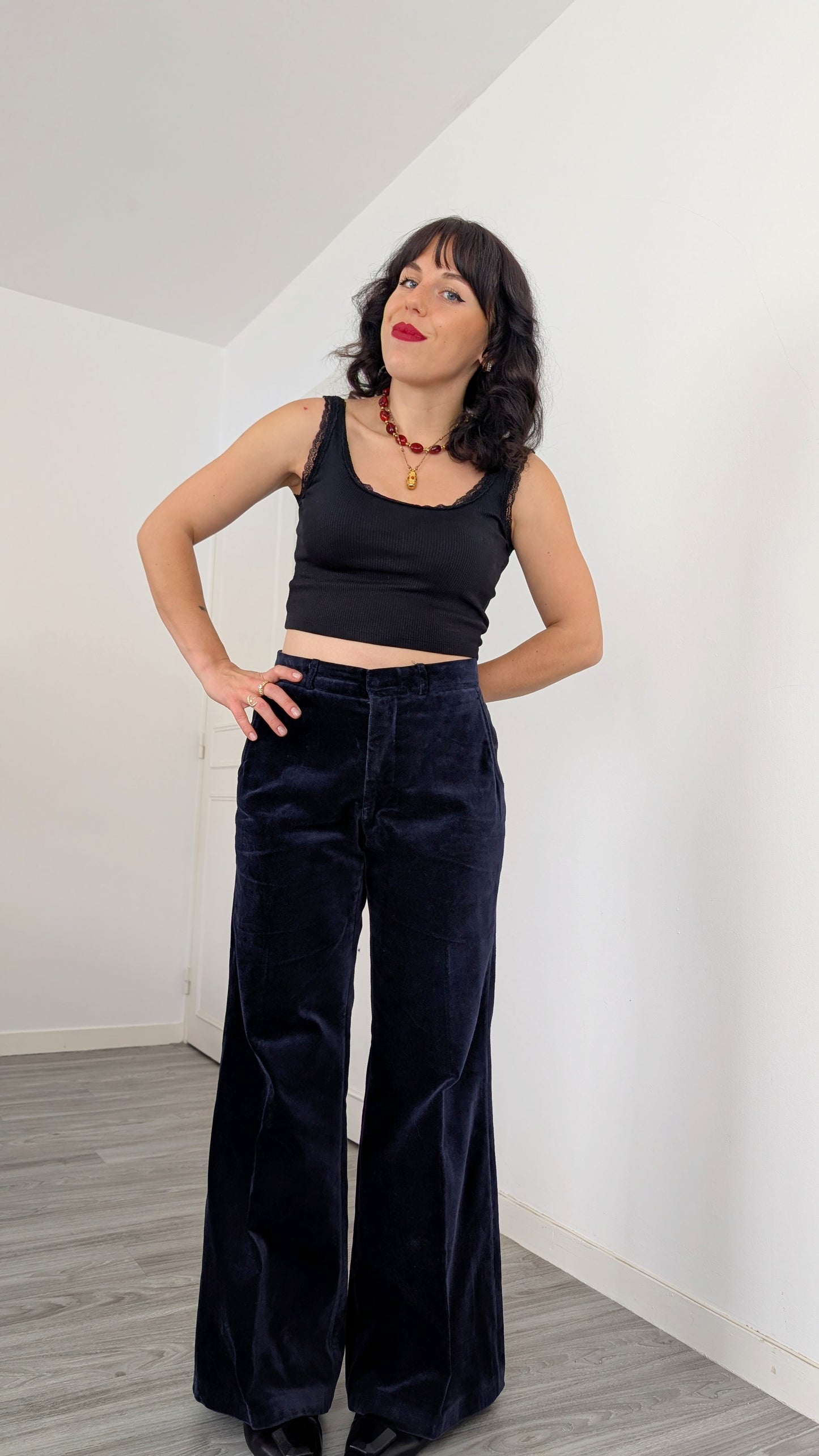 Costume deux pièces velours 70s T40