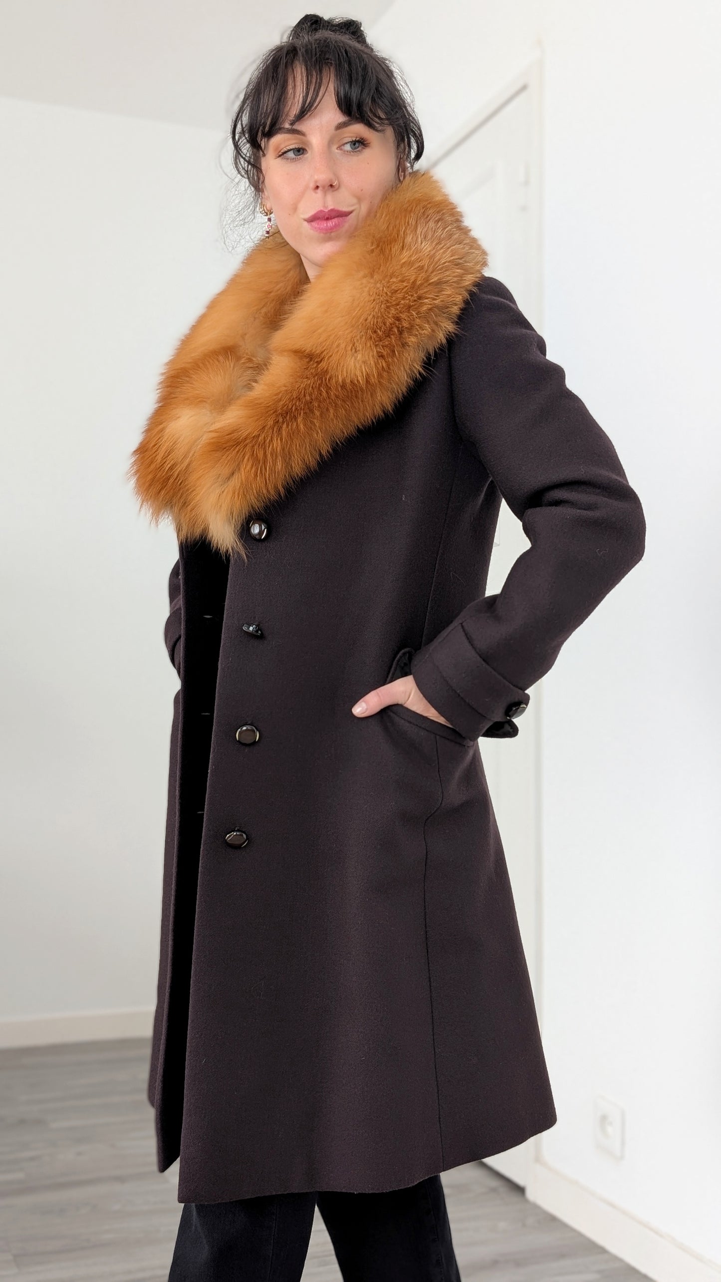 Manteau 1960 laine et fourrure T36