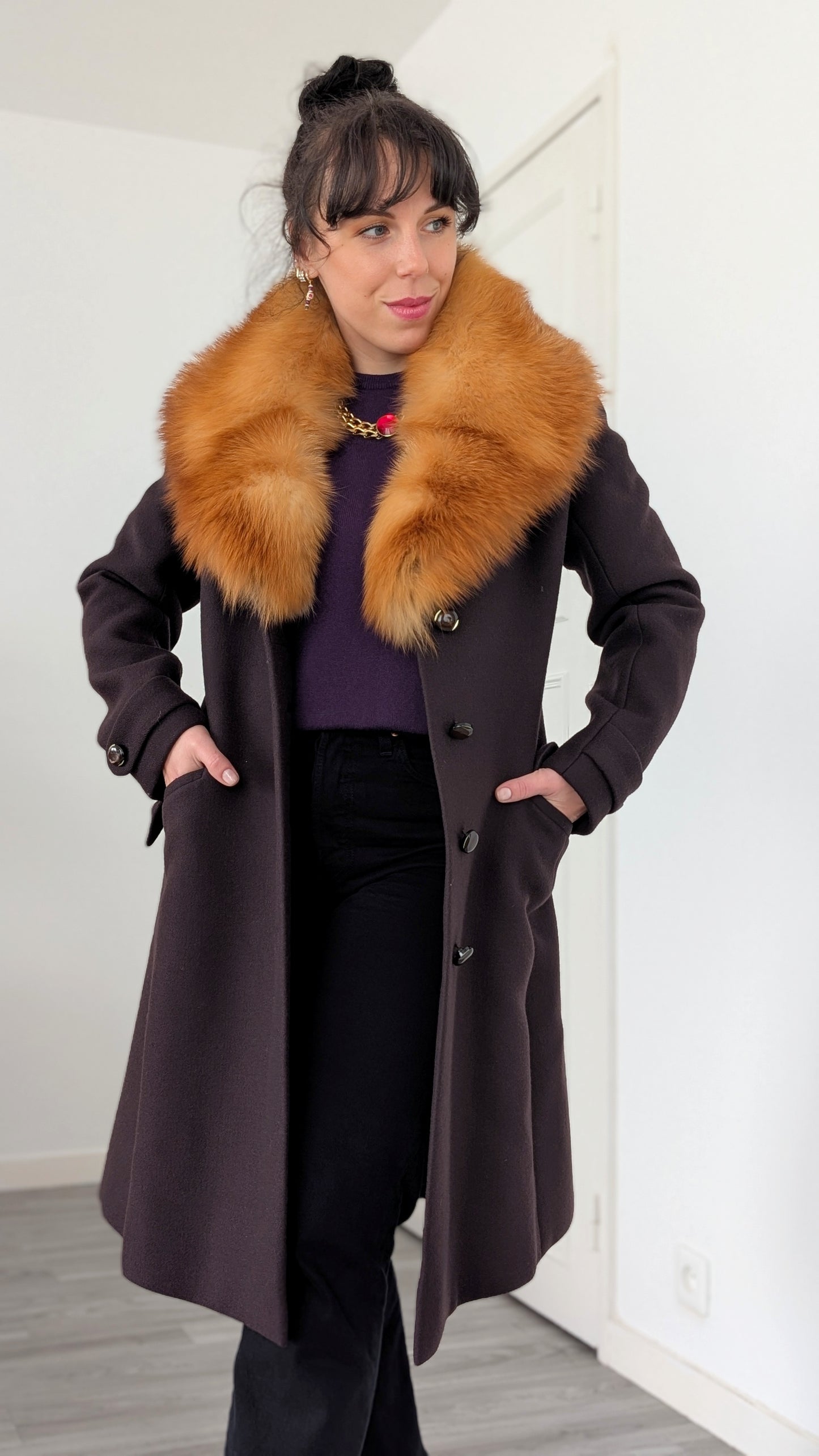 Manteau 1960 laine et fourrure T36