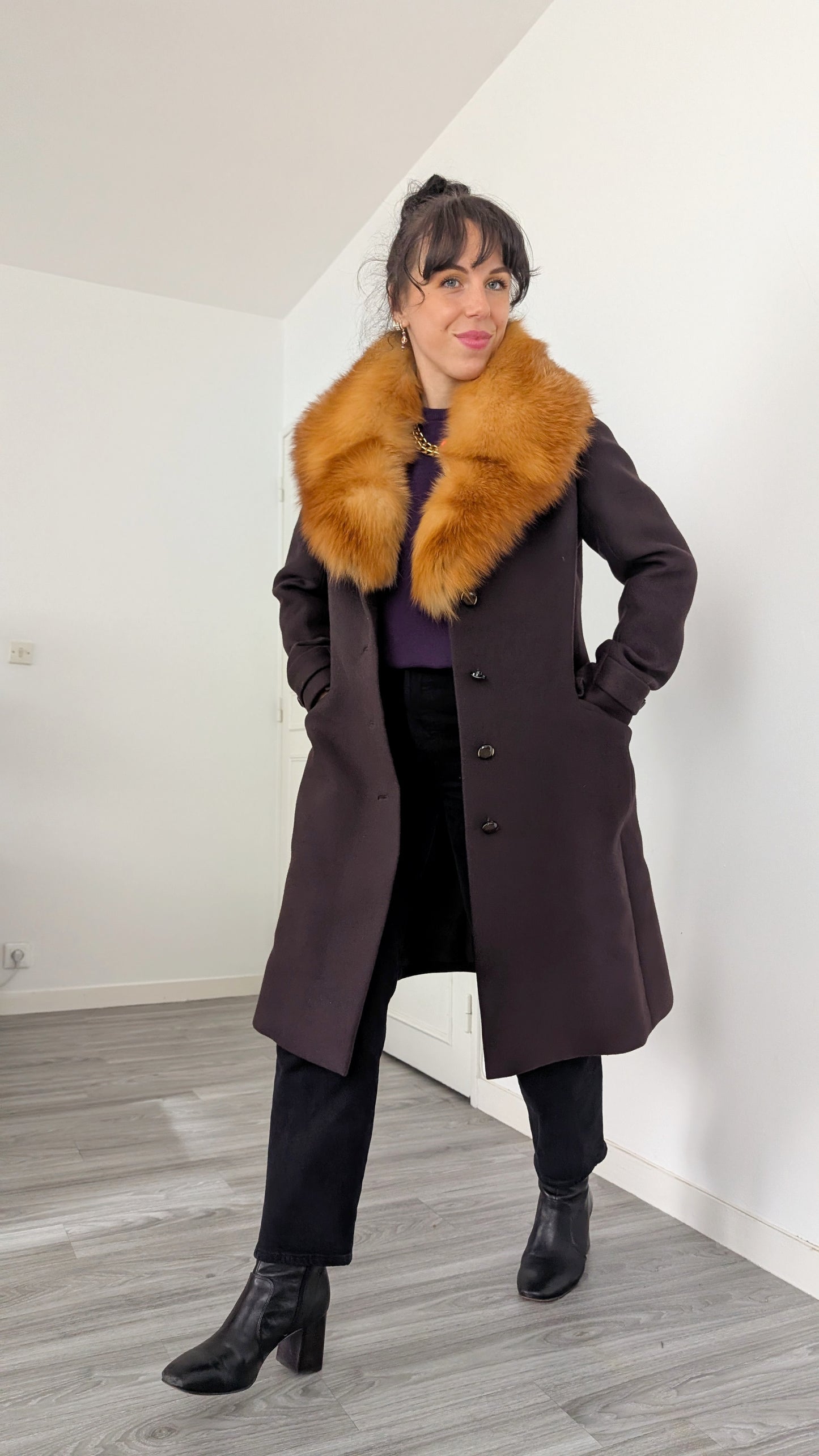 Manteau 1960 laine et fourrure T36