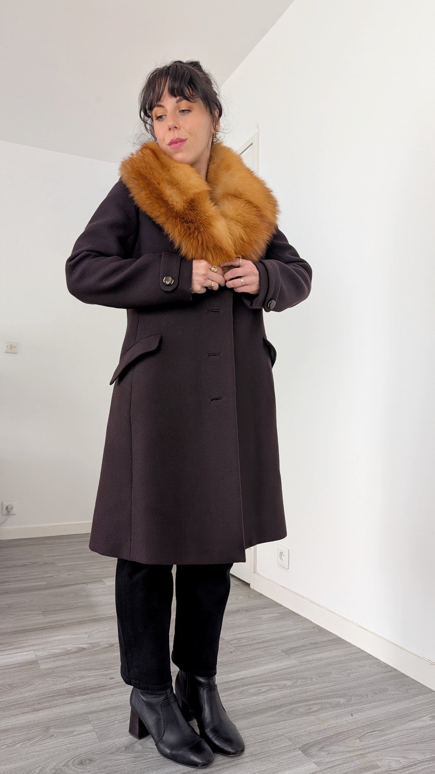 Manteau 1960 laine et fourrure T36