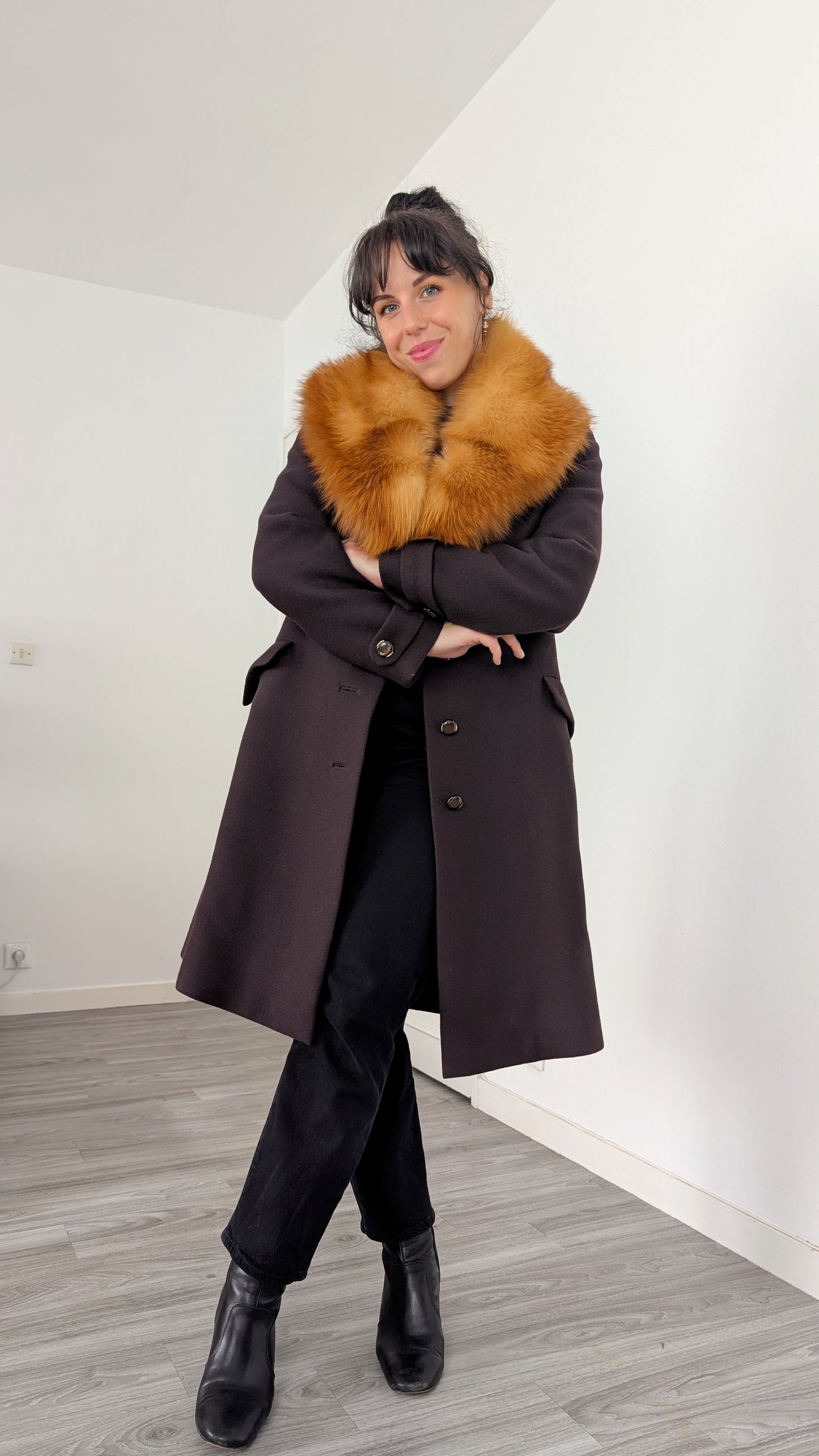 Manteau 1960 laine et fourrure T36