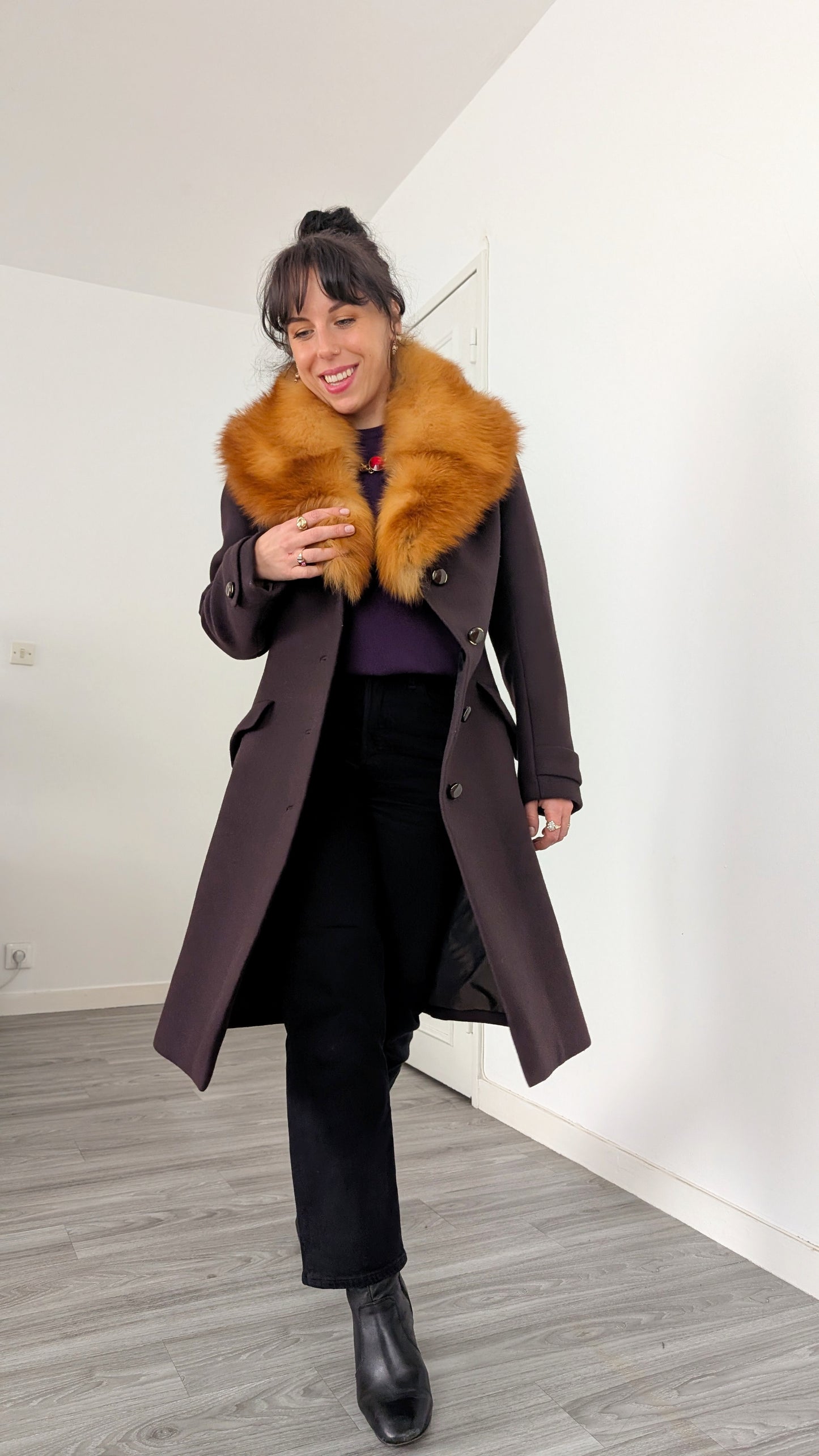 Manteau 1960 laine et fourrure T36