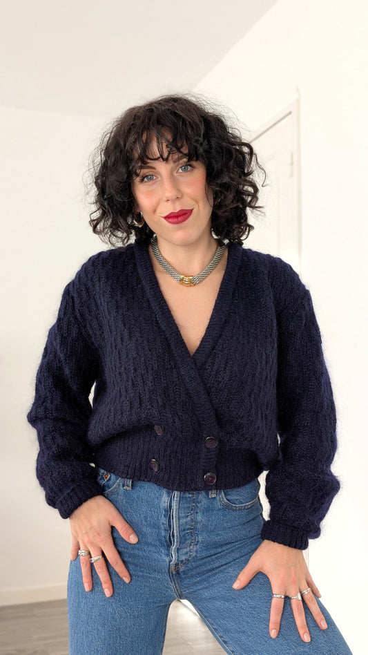 Cardigan laine et mohair fait main T40-42