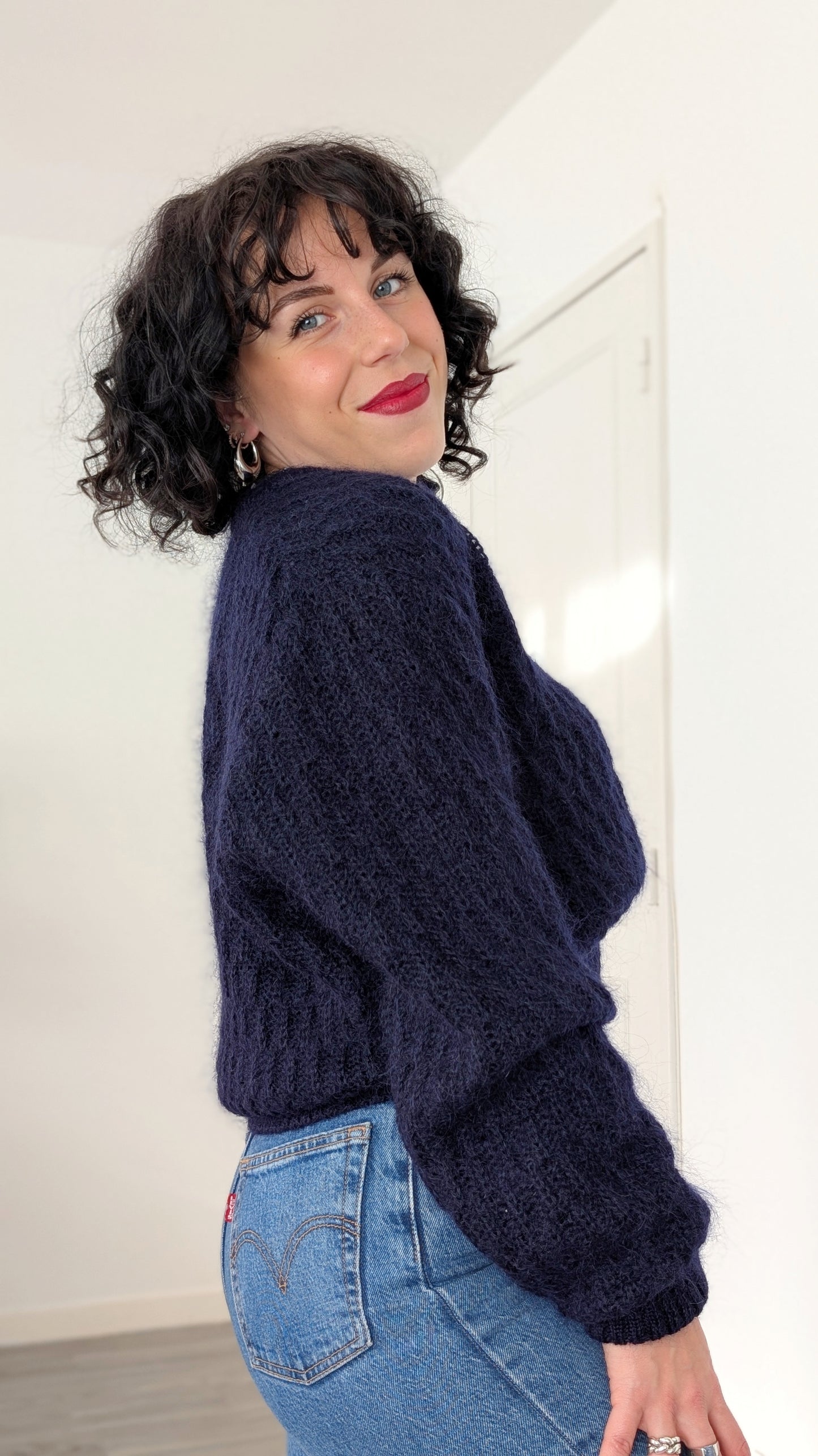 Cardigan laine et mohair fait main T40-42