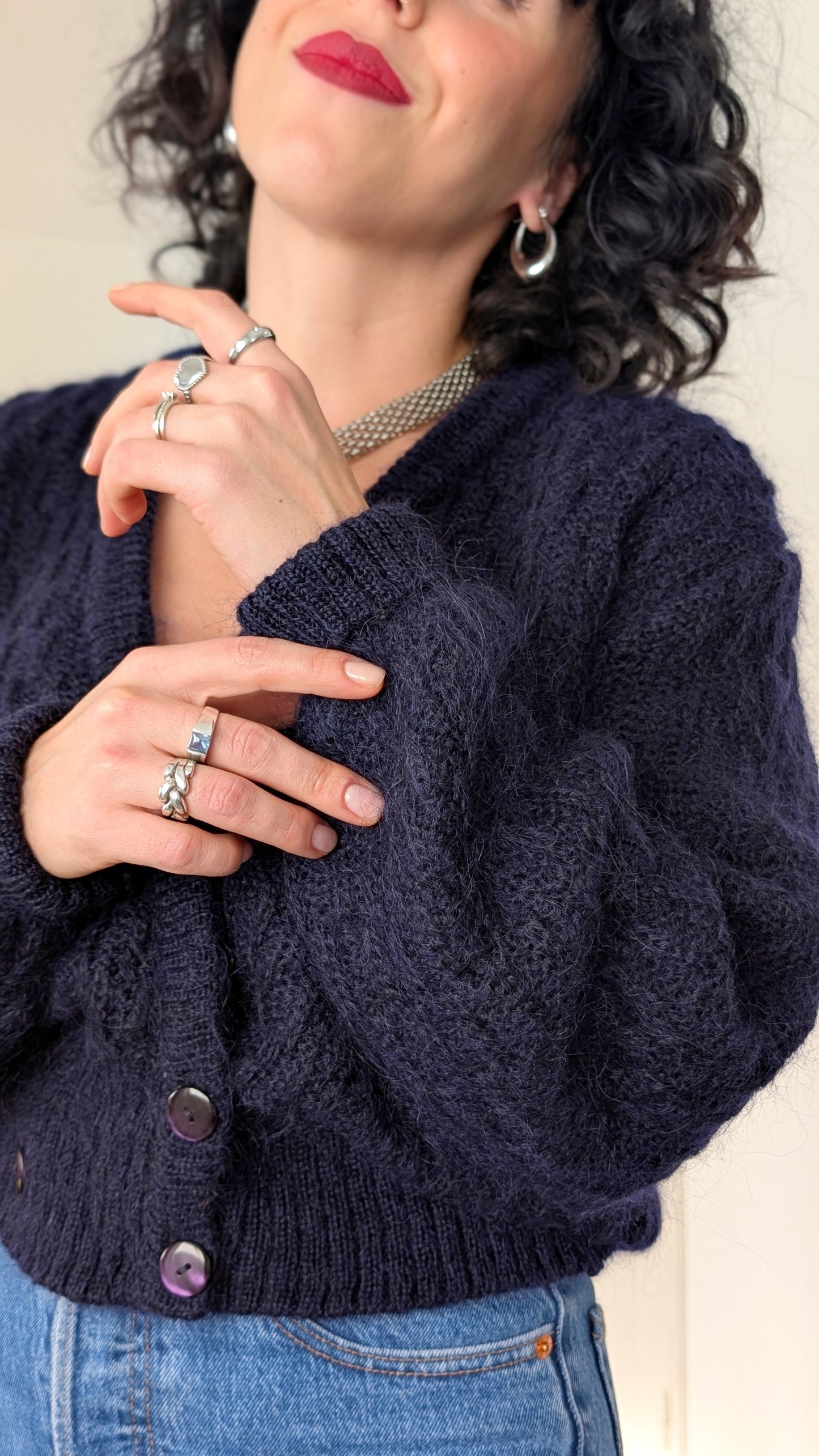 Cardigan laine et mohair fait main T40-42