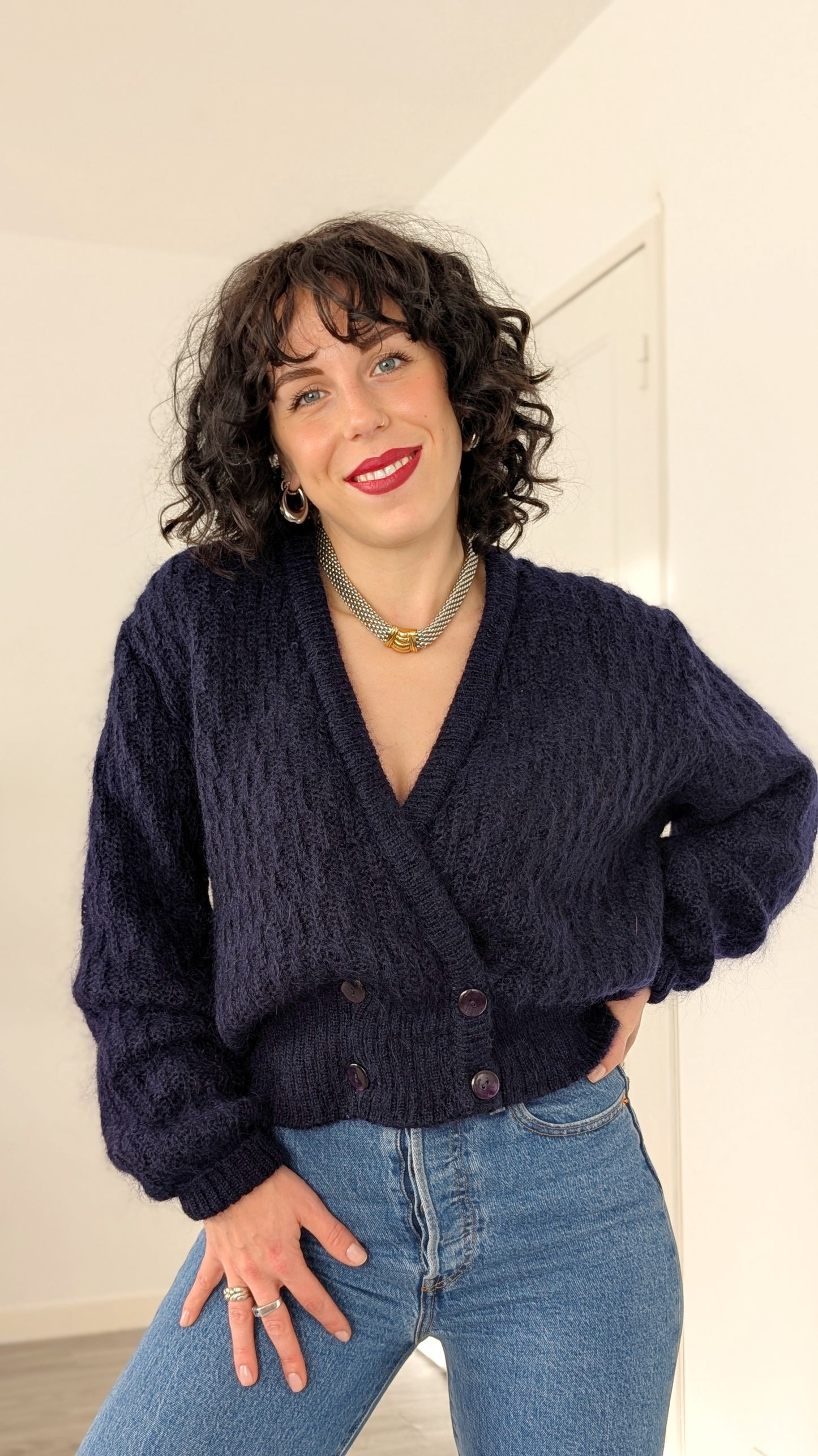 Cardigan laine et mohair fait main T40-42