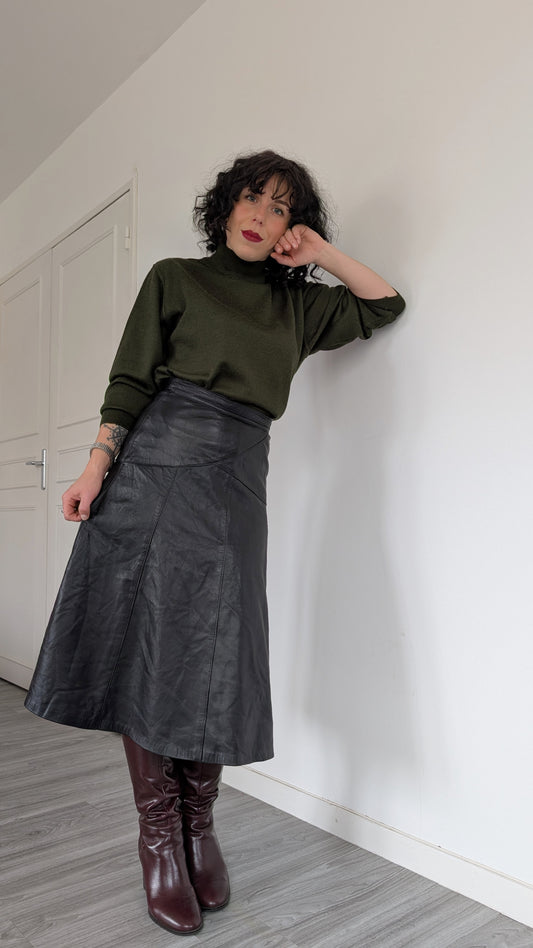 Jupe midi cuir agneau T34