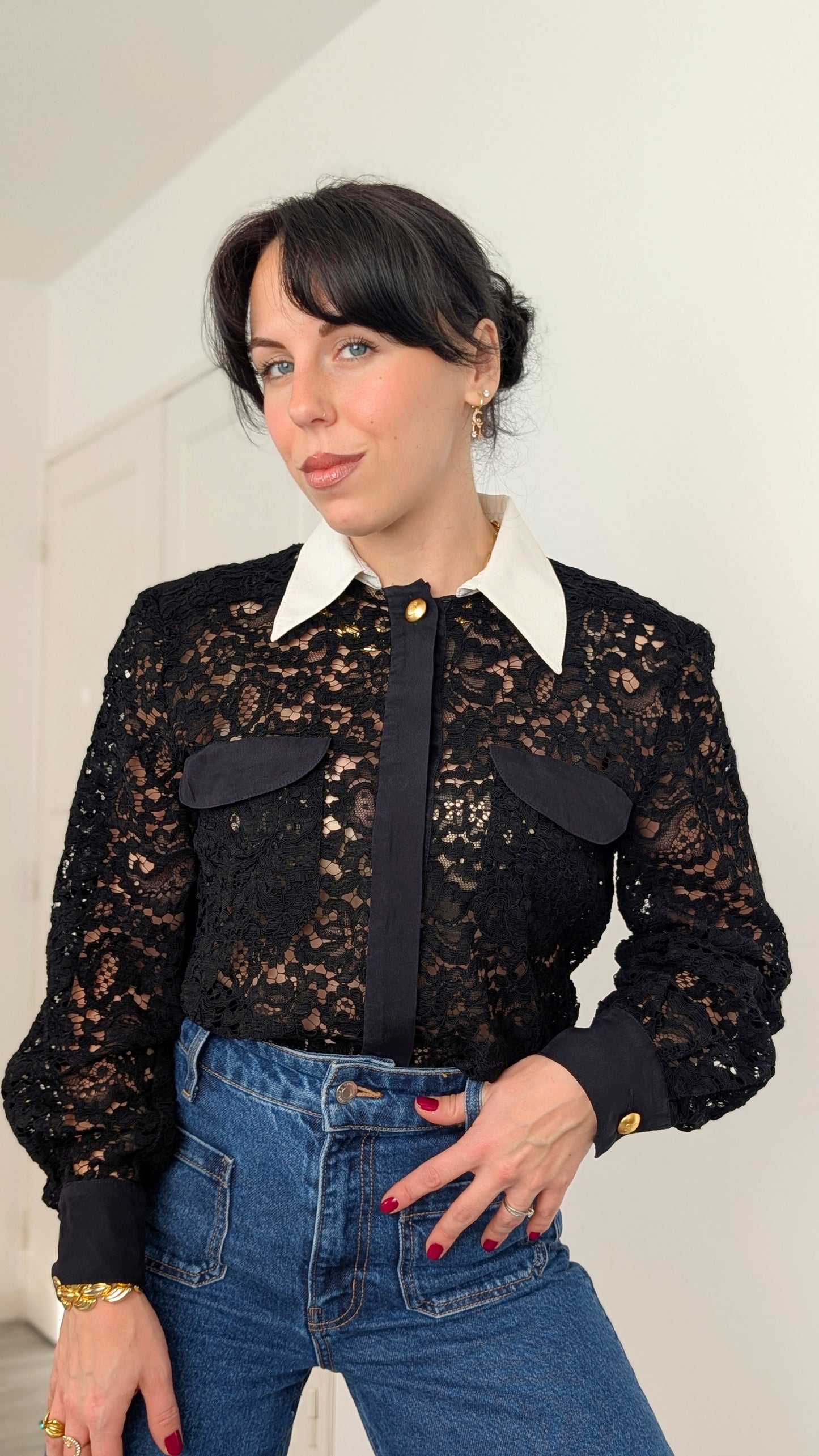 Blouse festive dentelle 80s T38-40