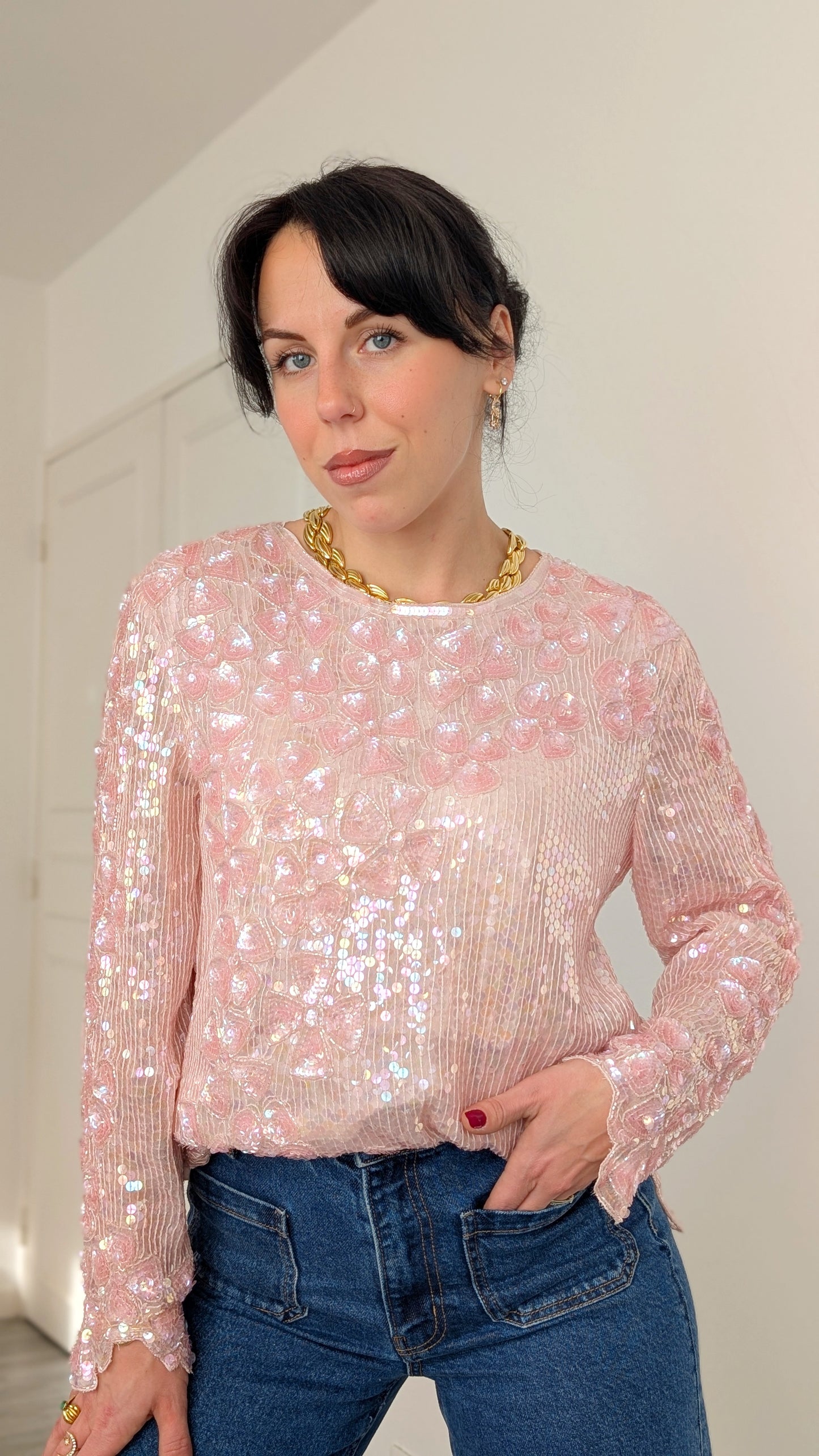 Haut festif pailleté soie T40