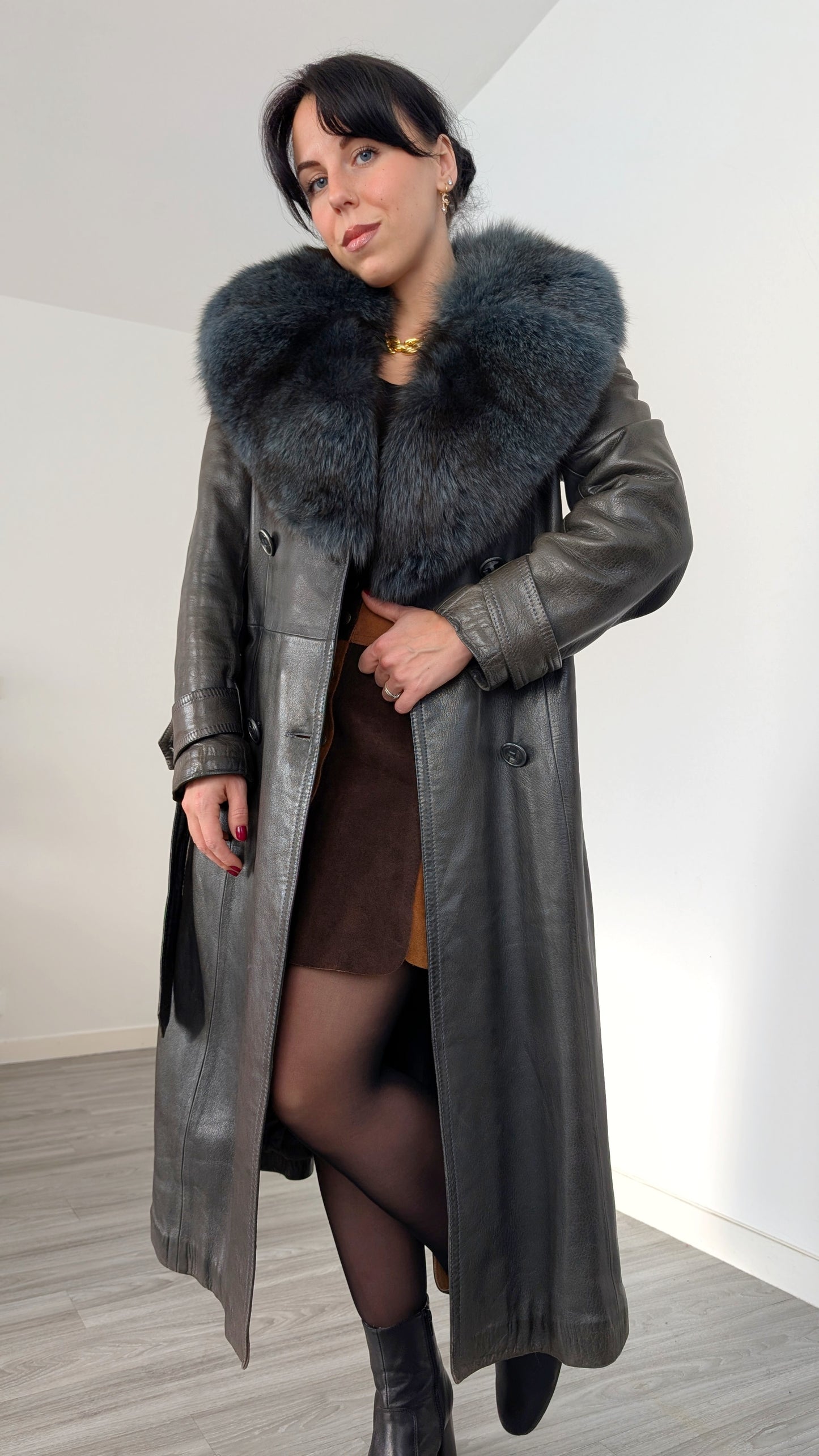 Trench cuir et fourrure 1970 rare T36-38