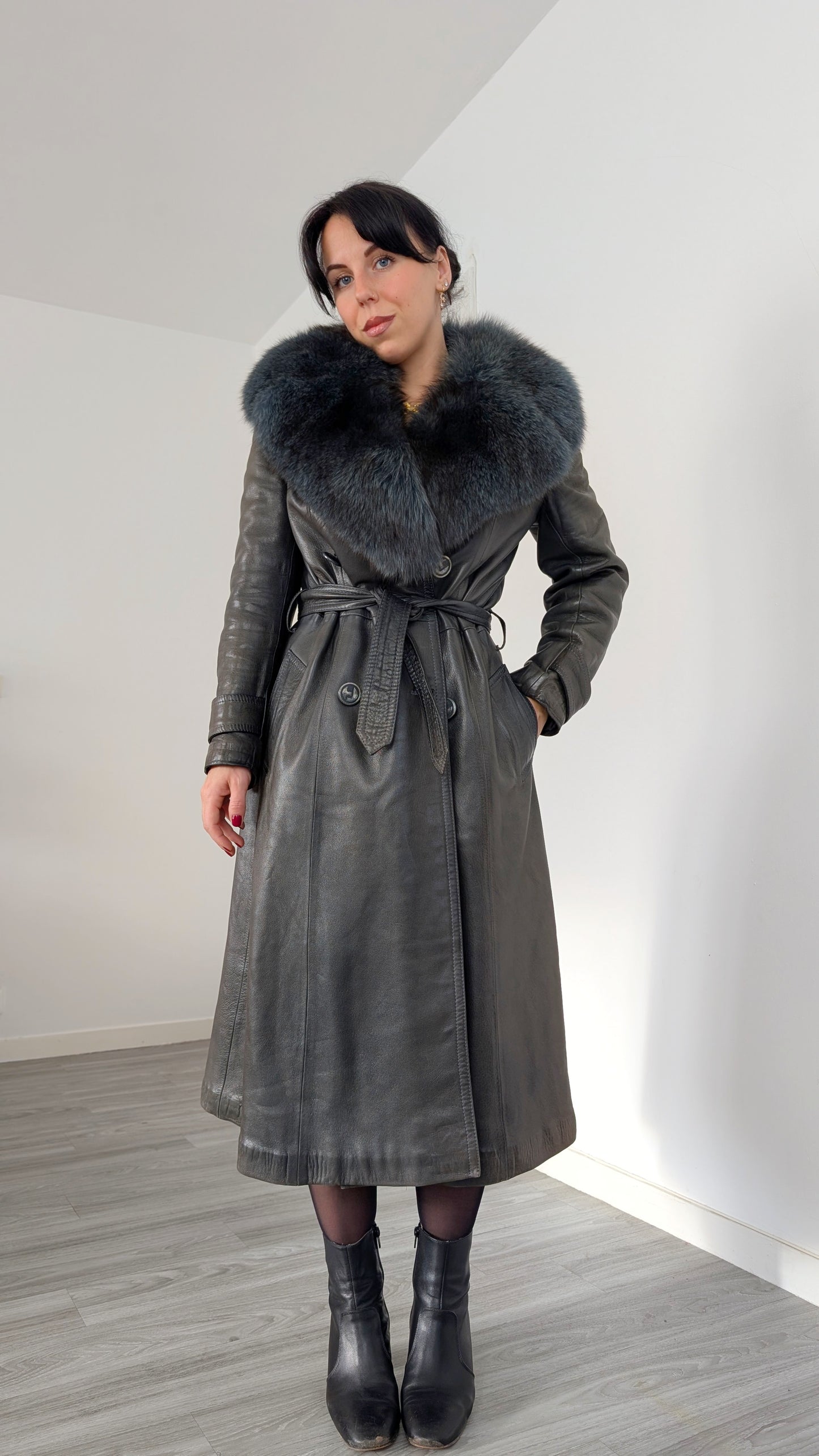 Trench cuir et fourrure 1970 rare T36-38