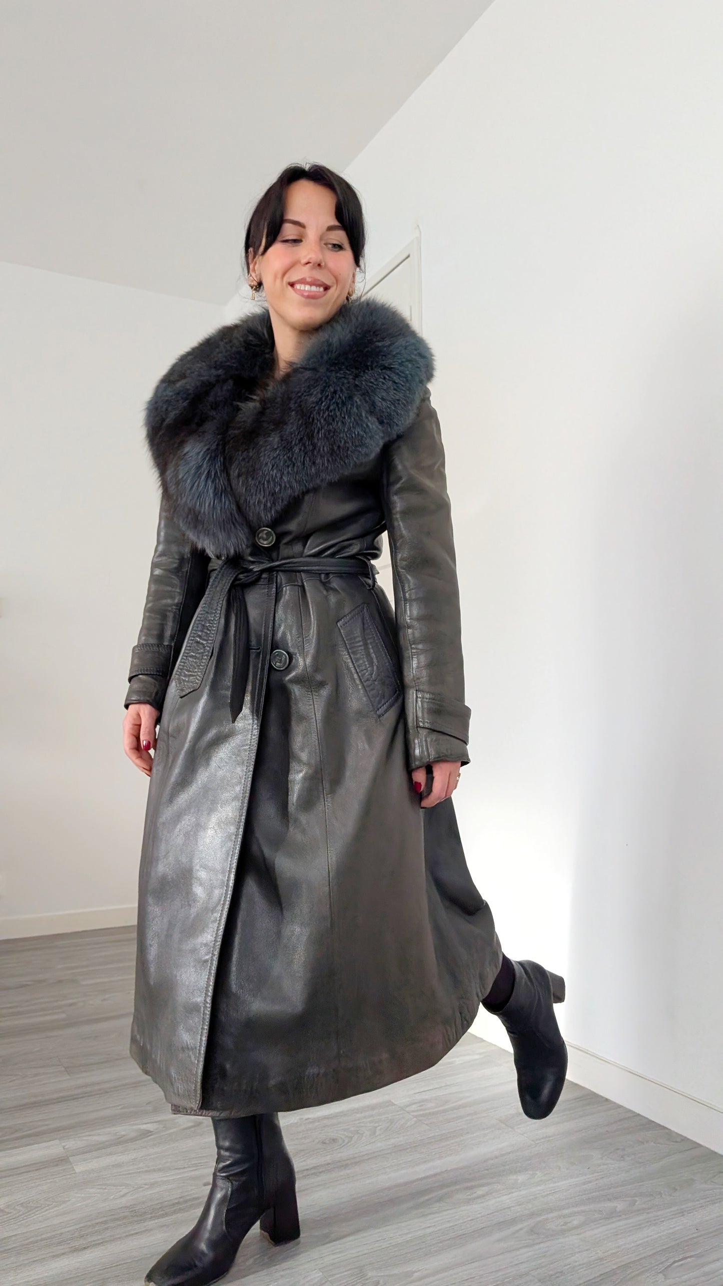 Trench cuir et fourrure 1970 rare T36-38