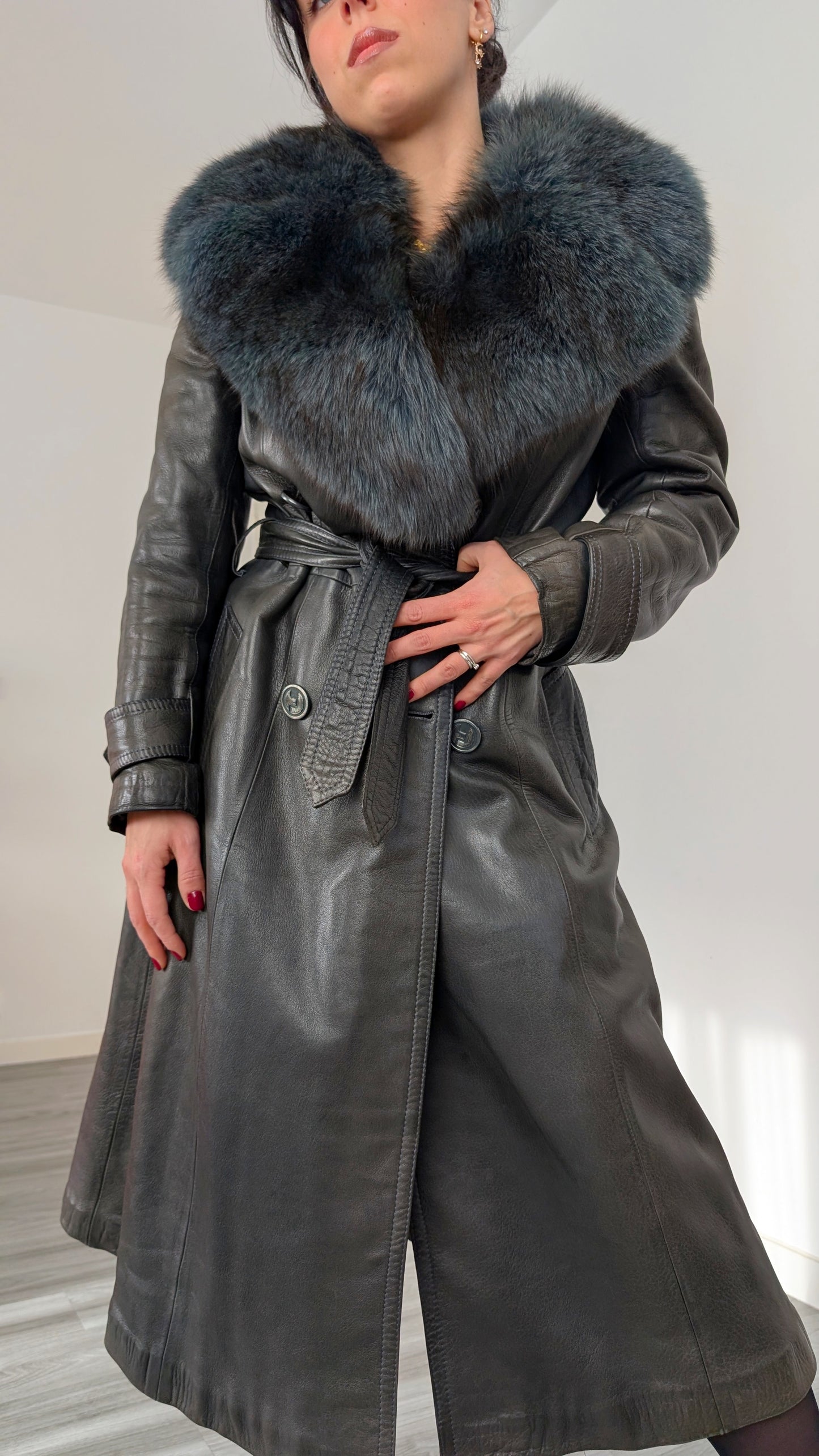 Trench cuir et fourrure 1970 rare T36-38