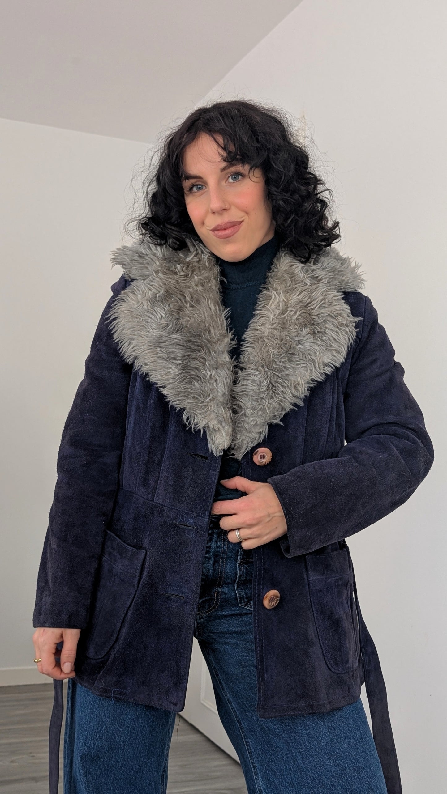 Veste/manteau 70s daim et laine T36-38