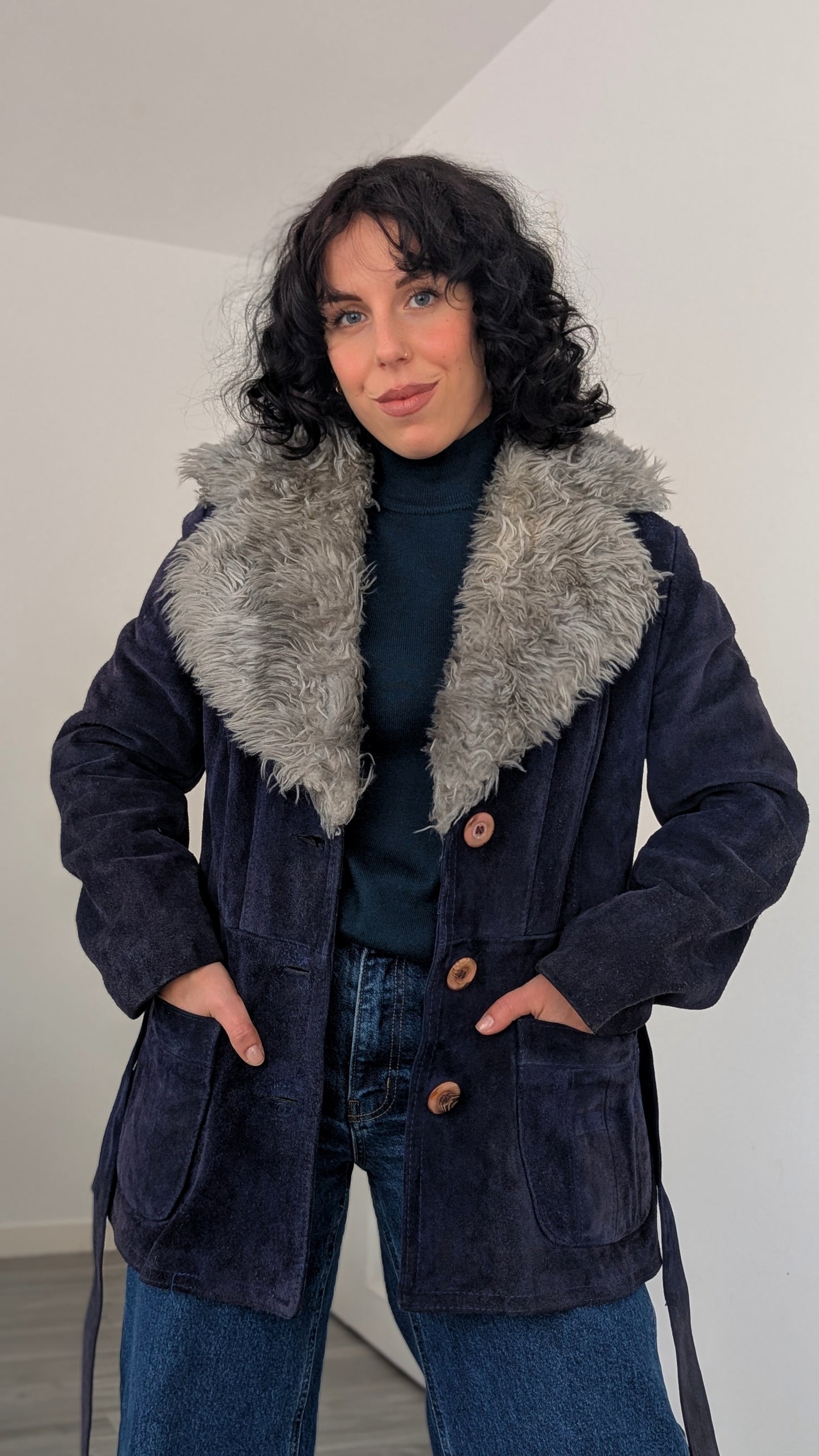 Veste/manteau 70s daim et laine T36-38