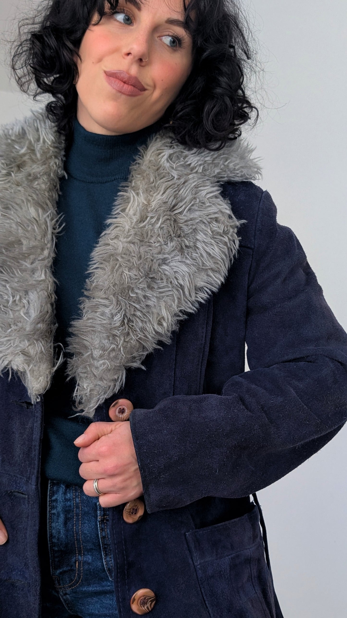 Veste/manteau 70s daim et laine T36-38