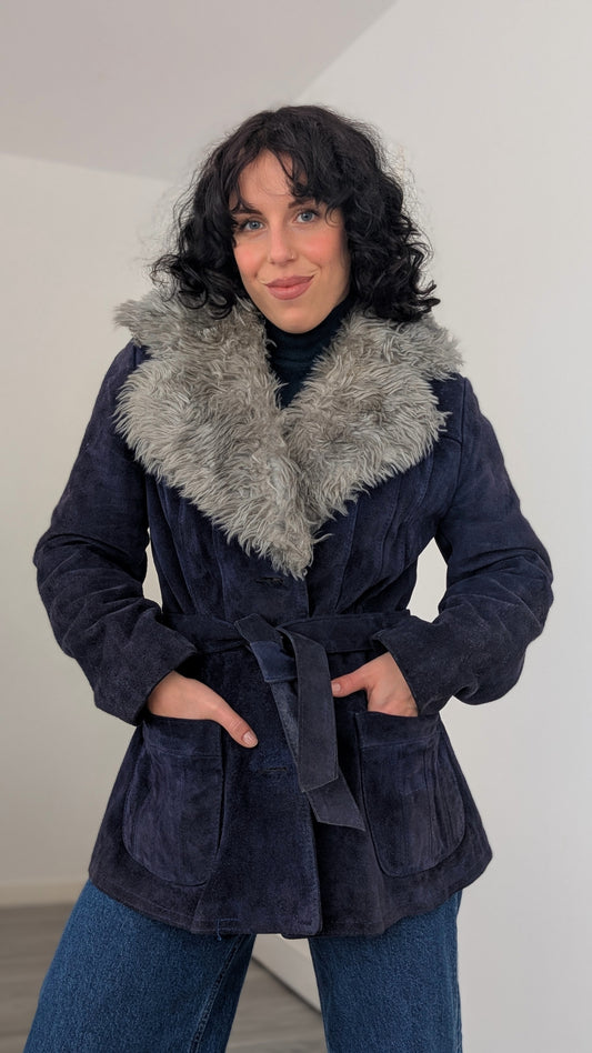 Veste/manteau 70s daim et laine T36-38
