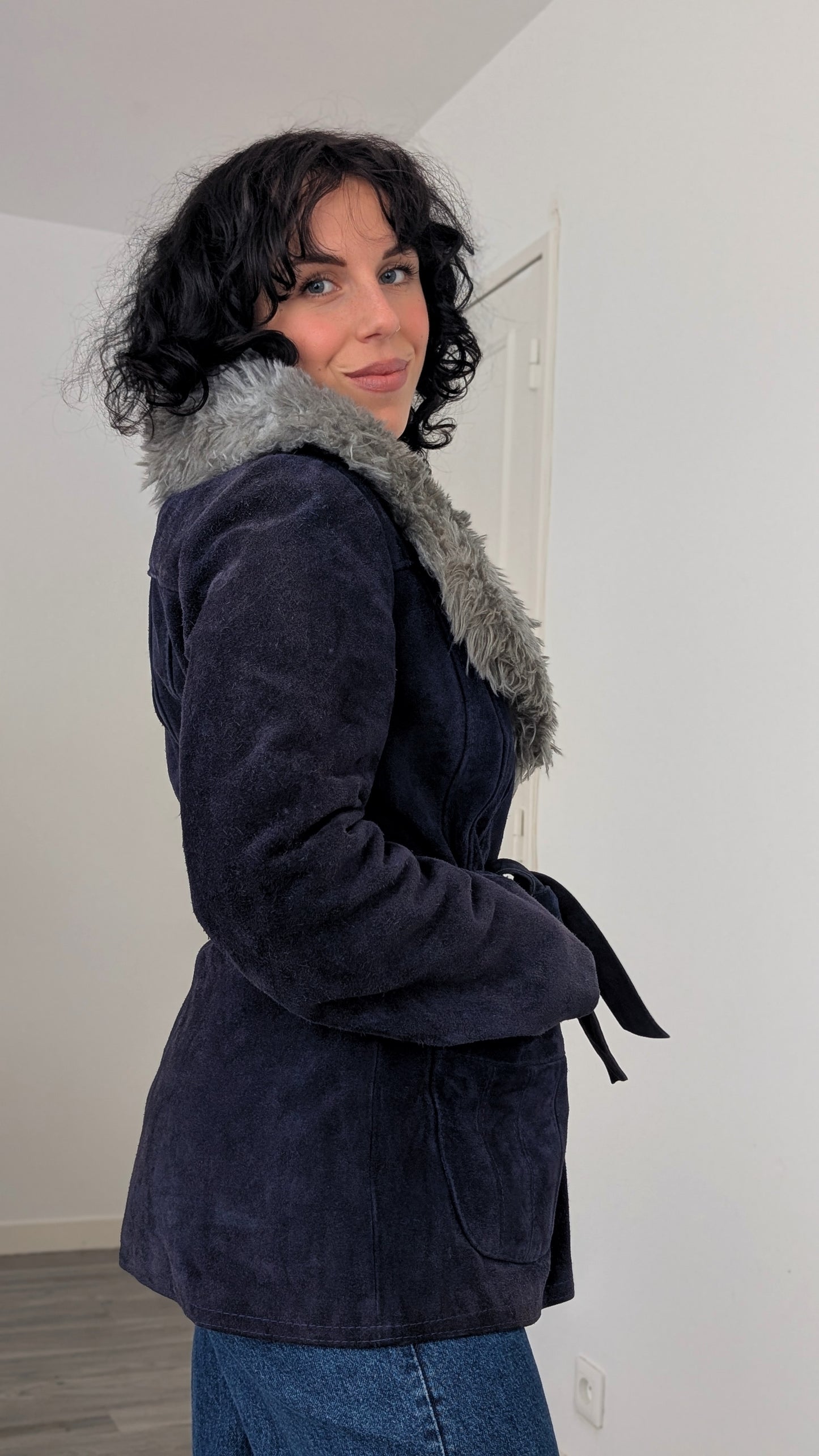 Veste/manteau 70s daim et laine T36-38