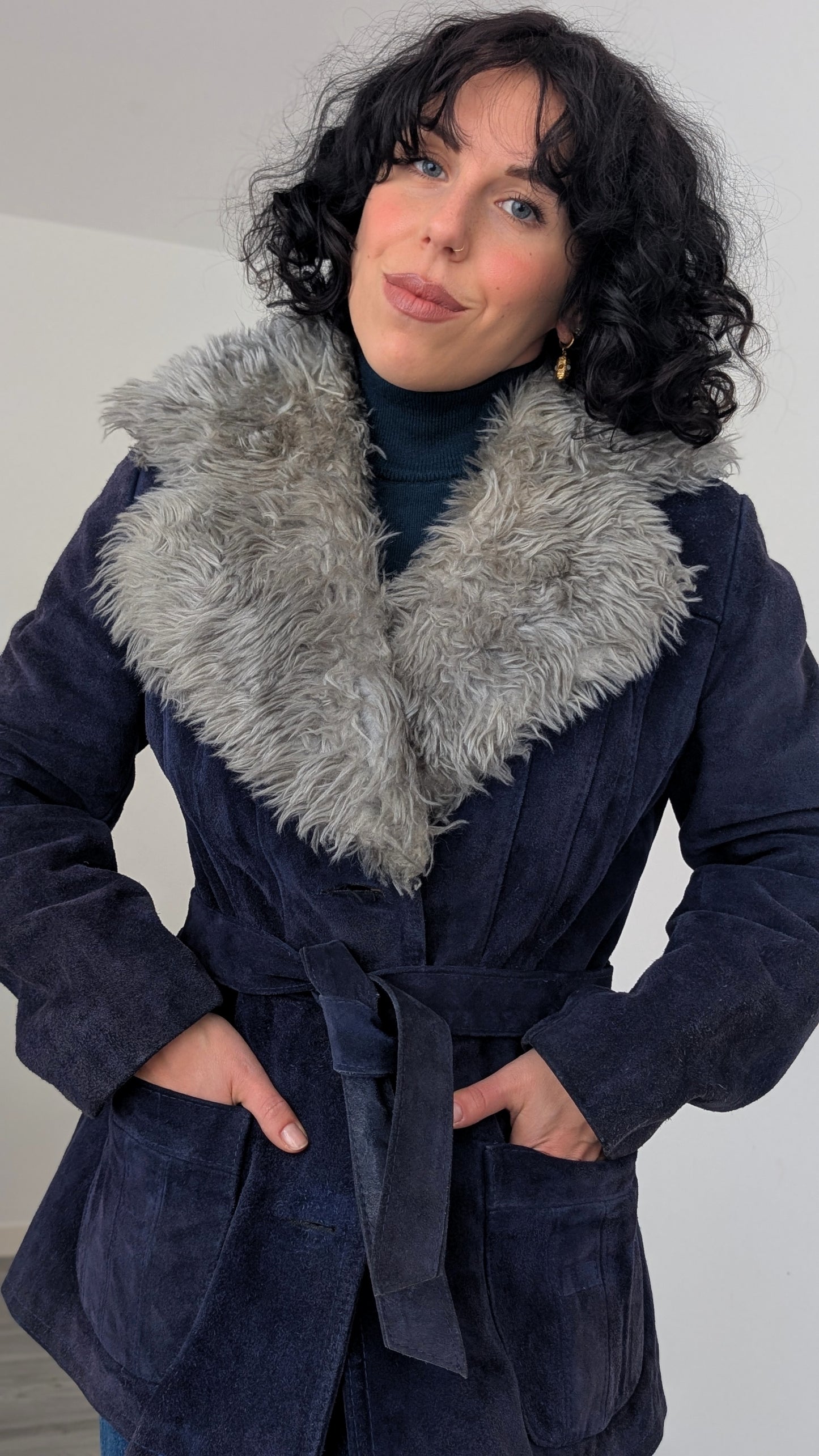 Veste/manteau 70s daim et laine T36-38