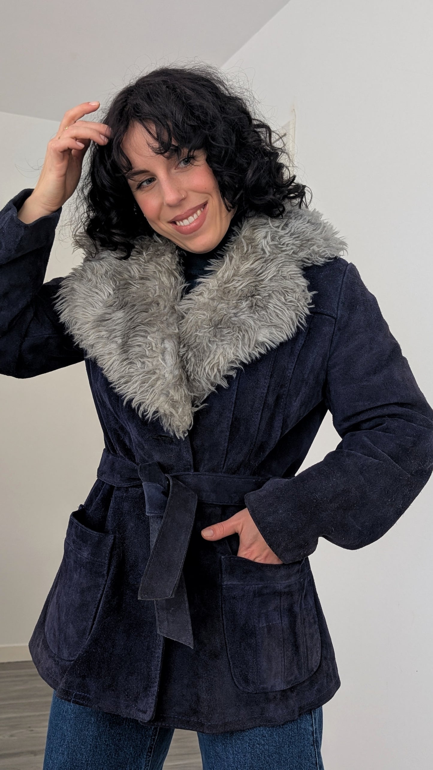 Veste/manteau 70s daim et laine T36-38