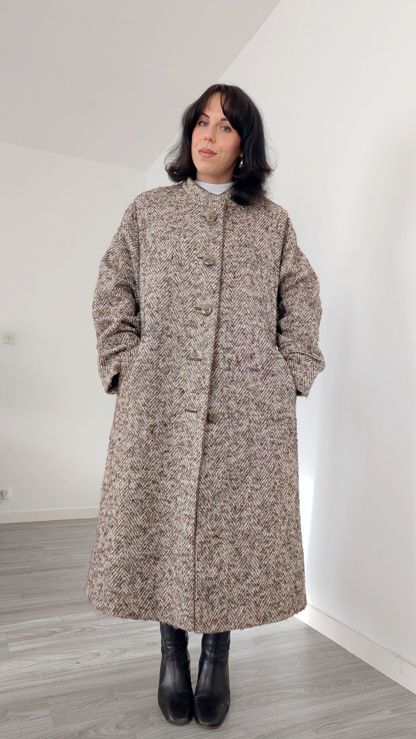 Manteau laine 80s chevron T40-42-44