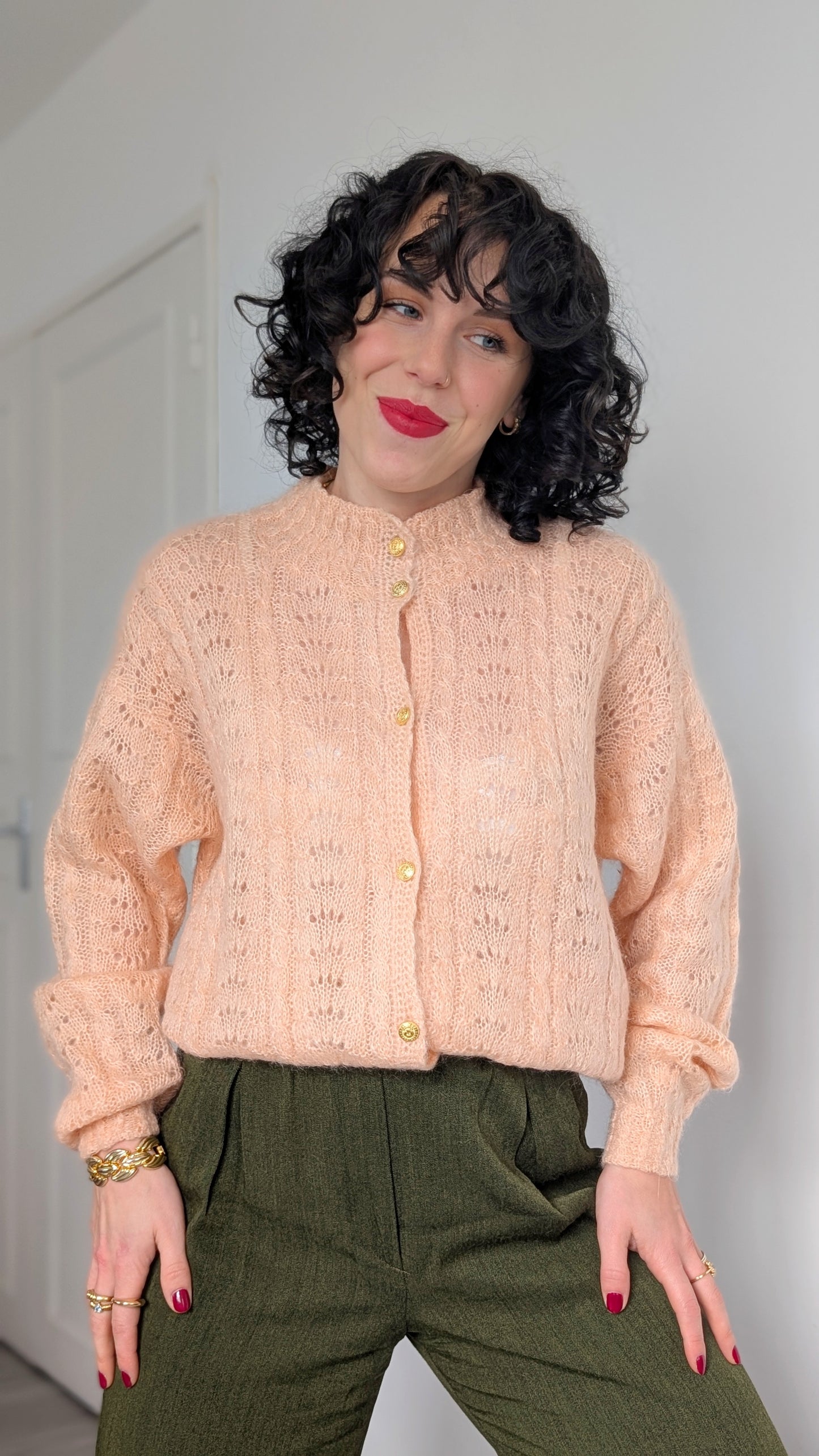 Cardigan kid mohair fait main T42-44