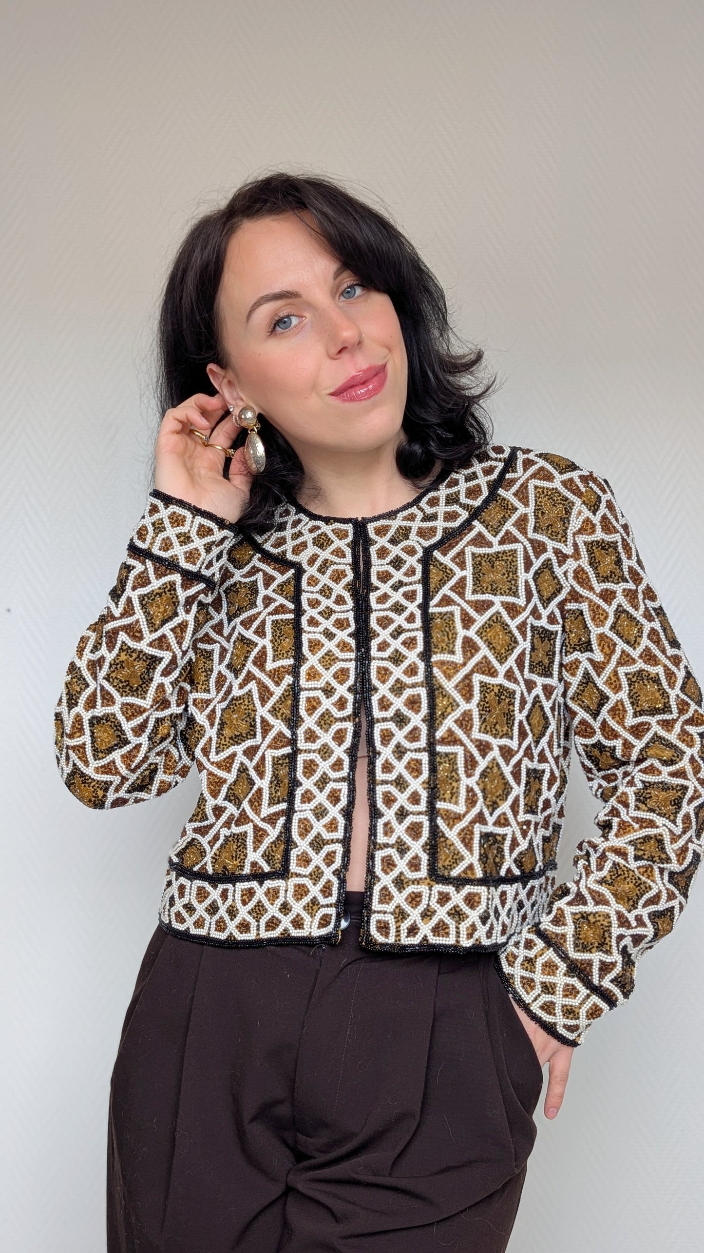 Veste à perles soie 80s T36-38