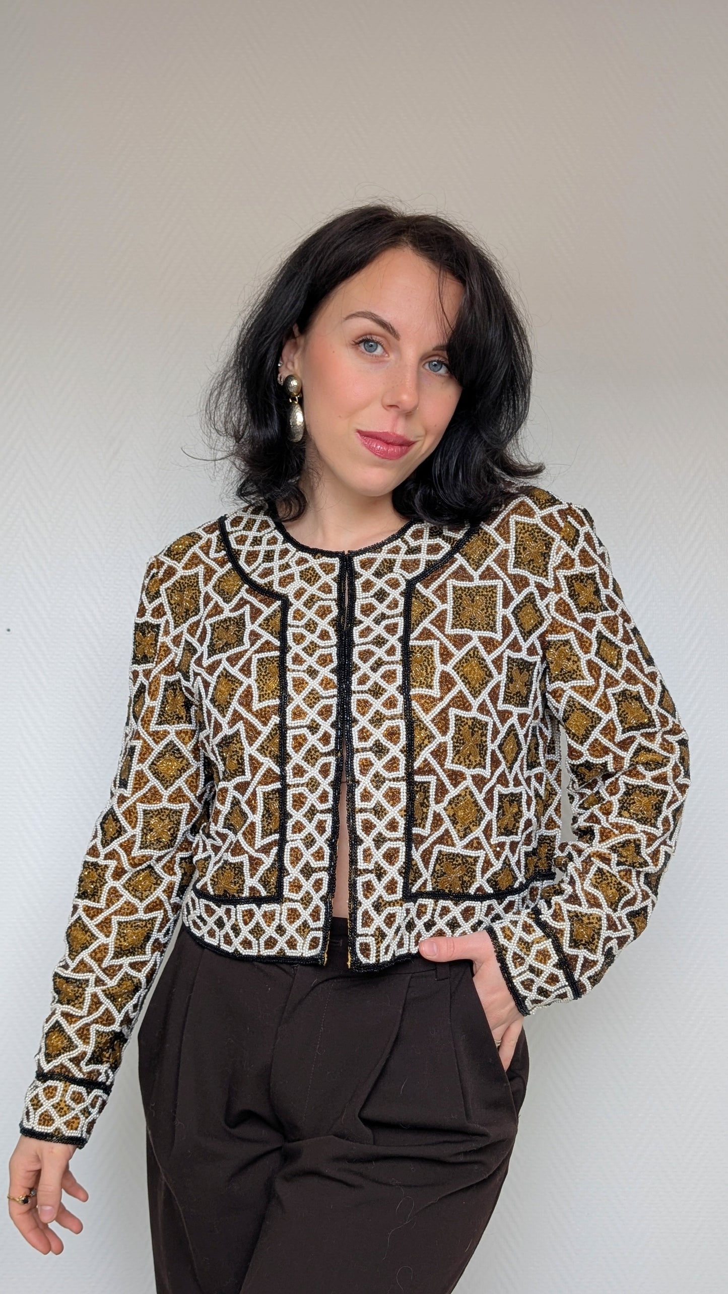 Veste à perles soie 80s T36-38