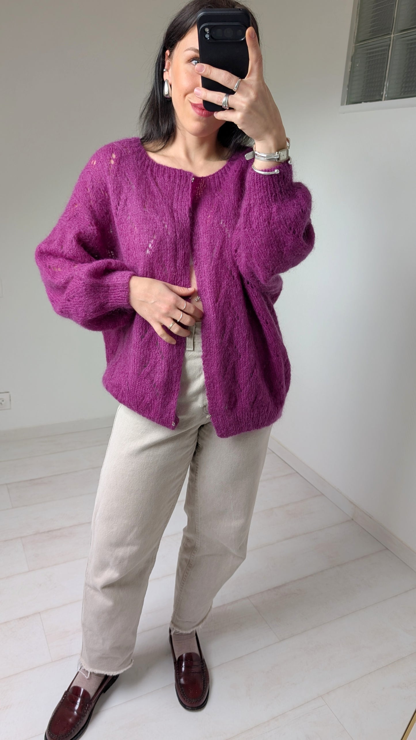 Cardigan laine et mohair fait main du 34 au 44