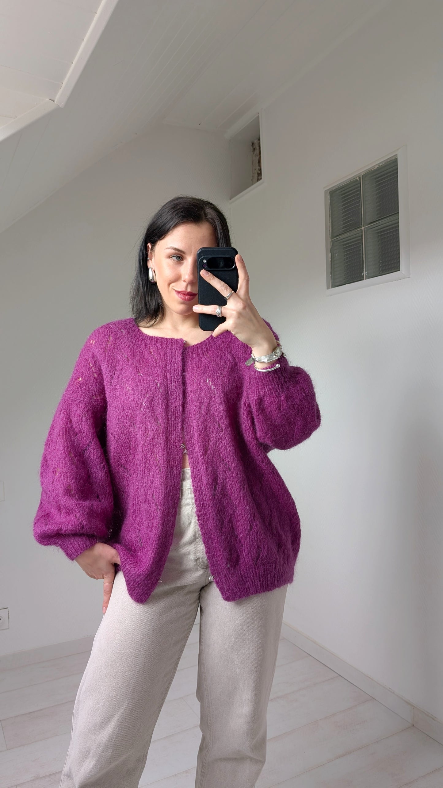 Cardigan laine et mohair fait main du 34 au 44