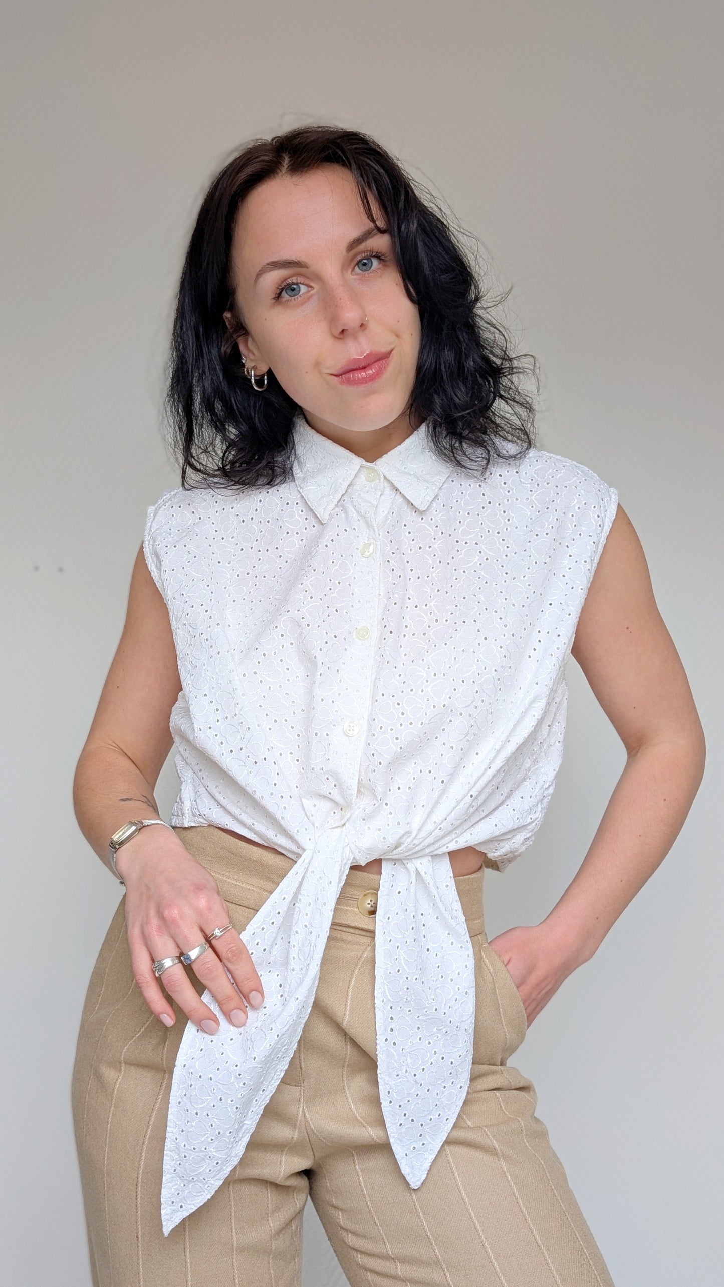 Blouse 80s broderies anglaises T42-44