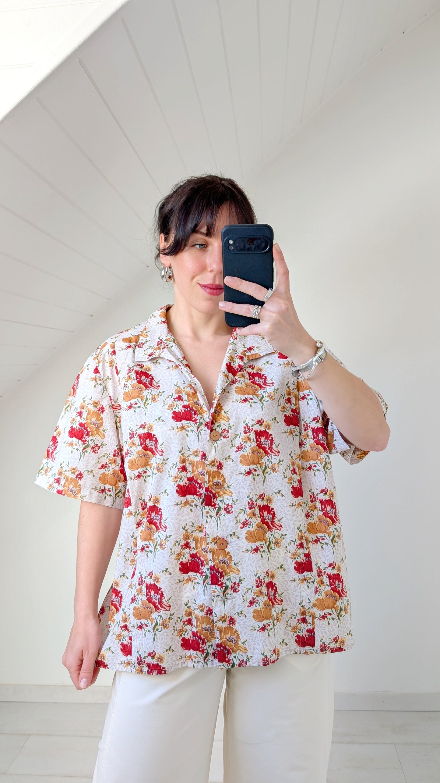 Blouse fleurie coton faite main T42-44