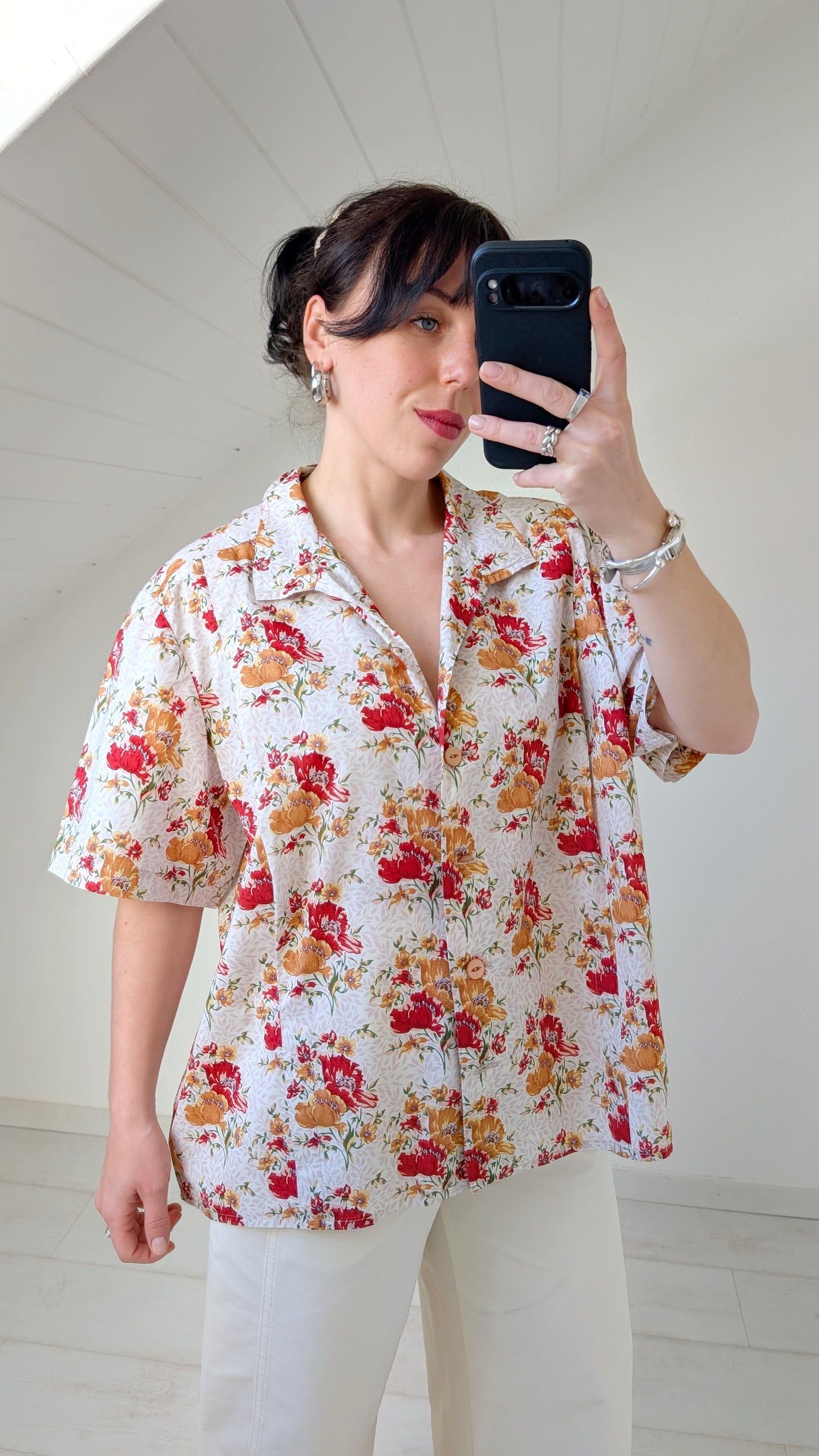 Blouse fleurie coton faite main T42-44