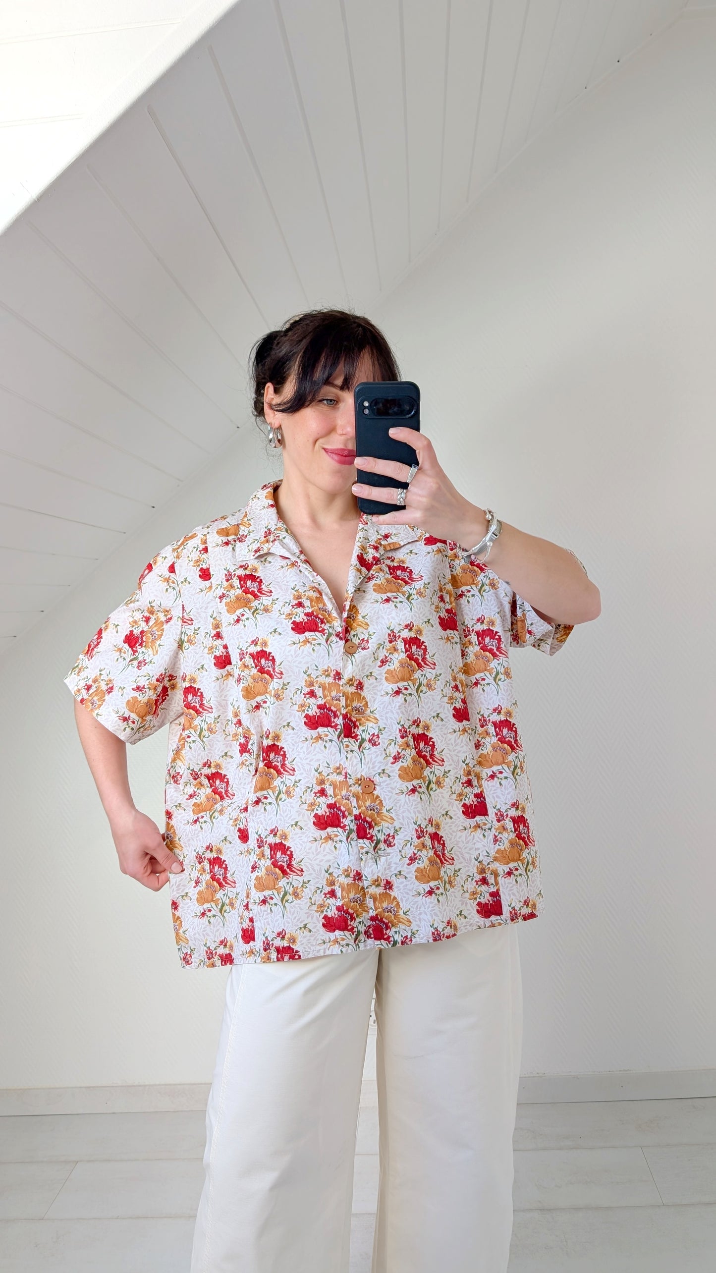 Blouse fleurie coton faite main T42-44