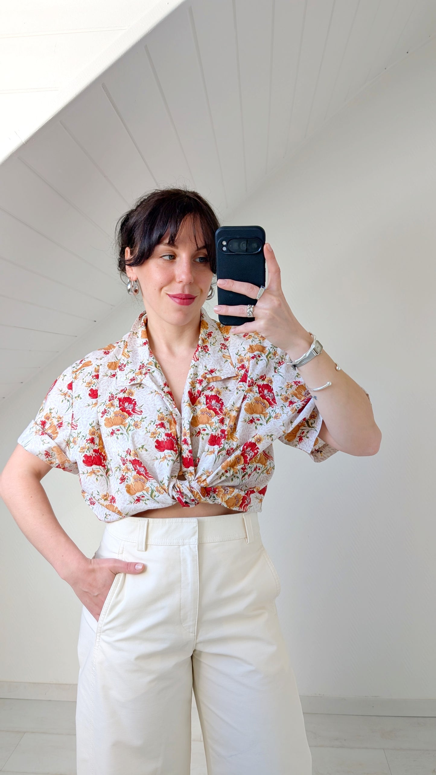 Blouse fleurie coton faite main T42-44