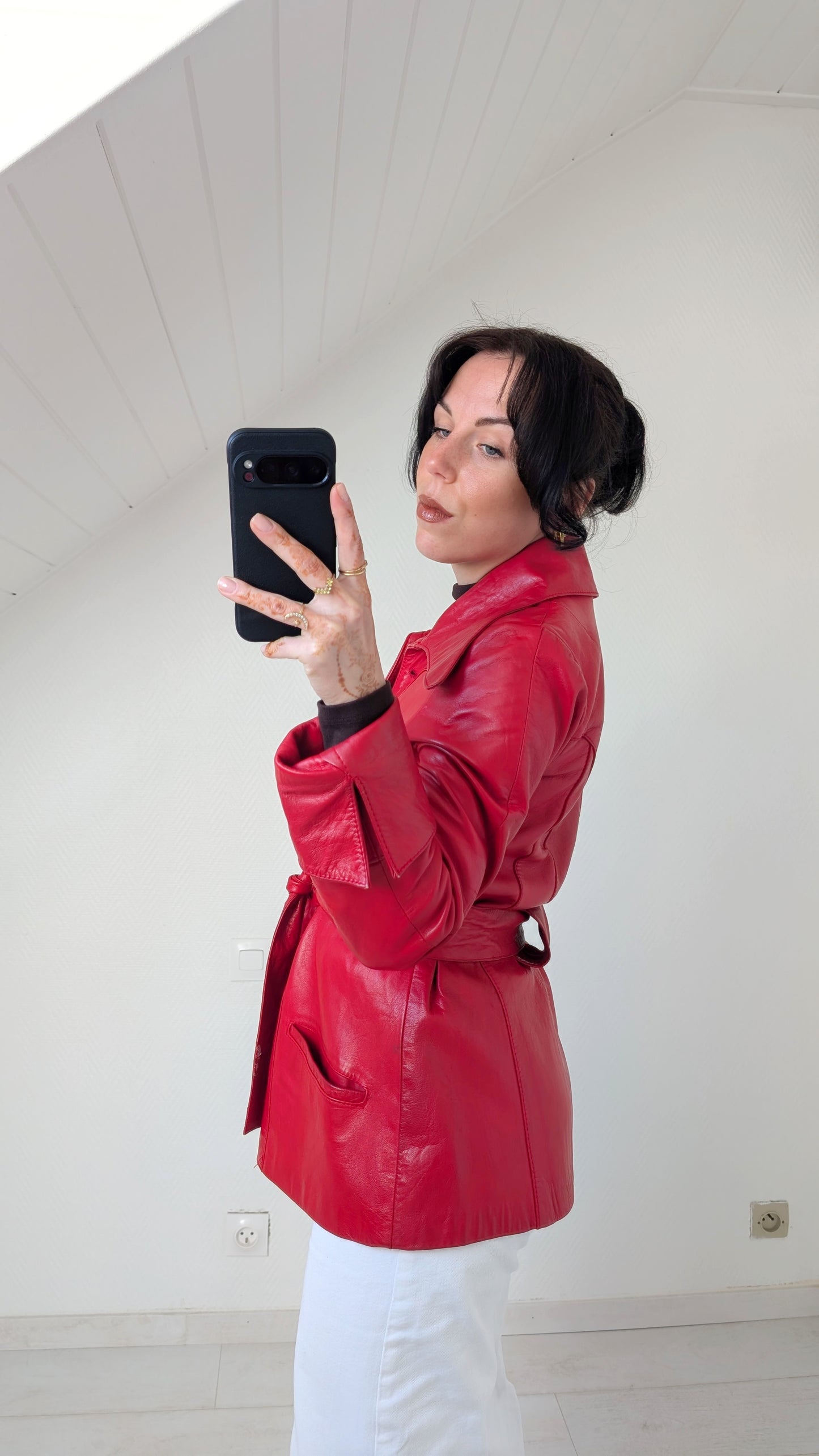 Trench court cuir agneau 70s T36