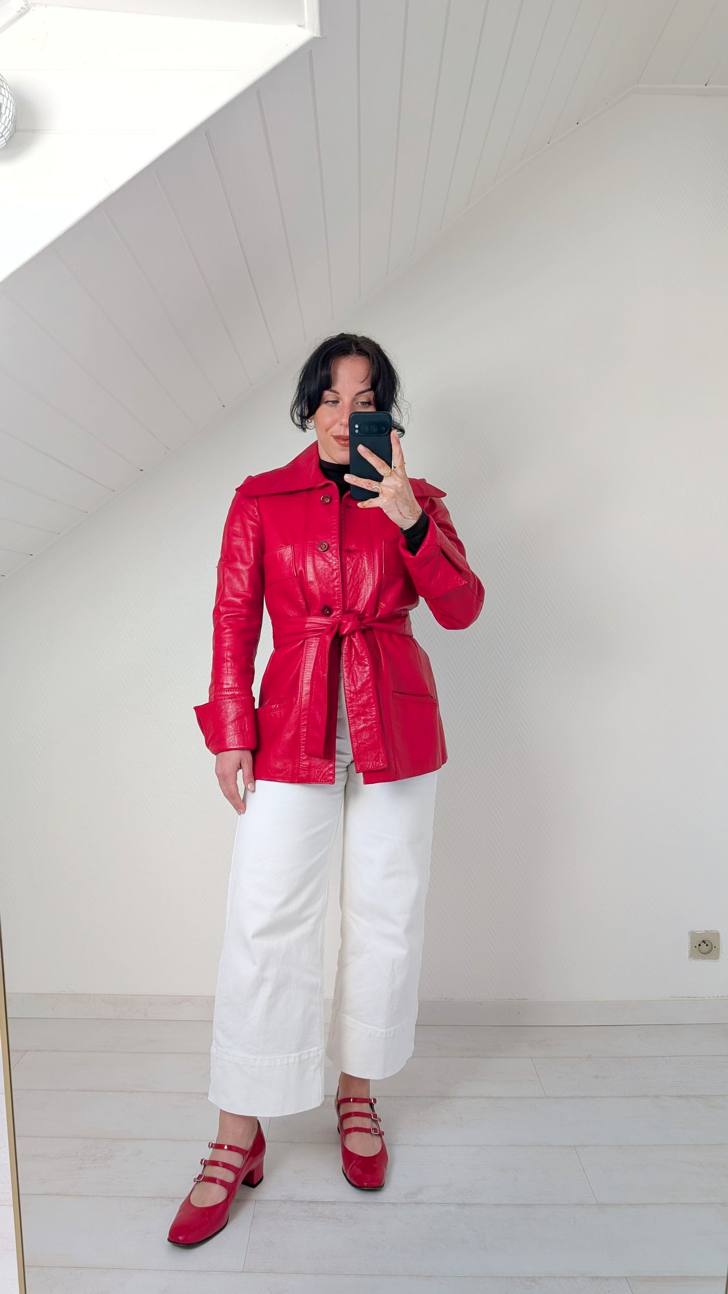 Trench court cuir agneau 70s T36