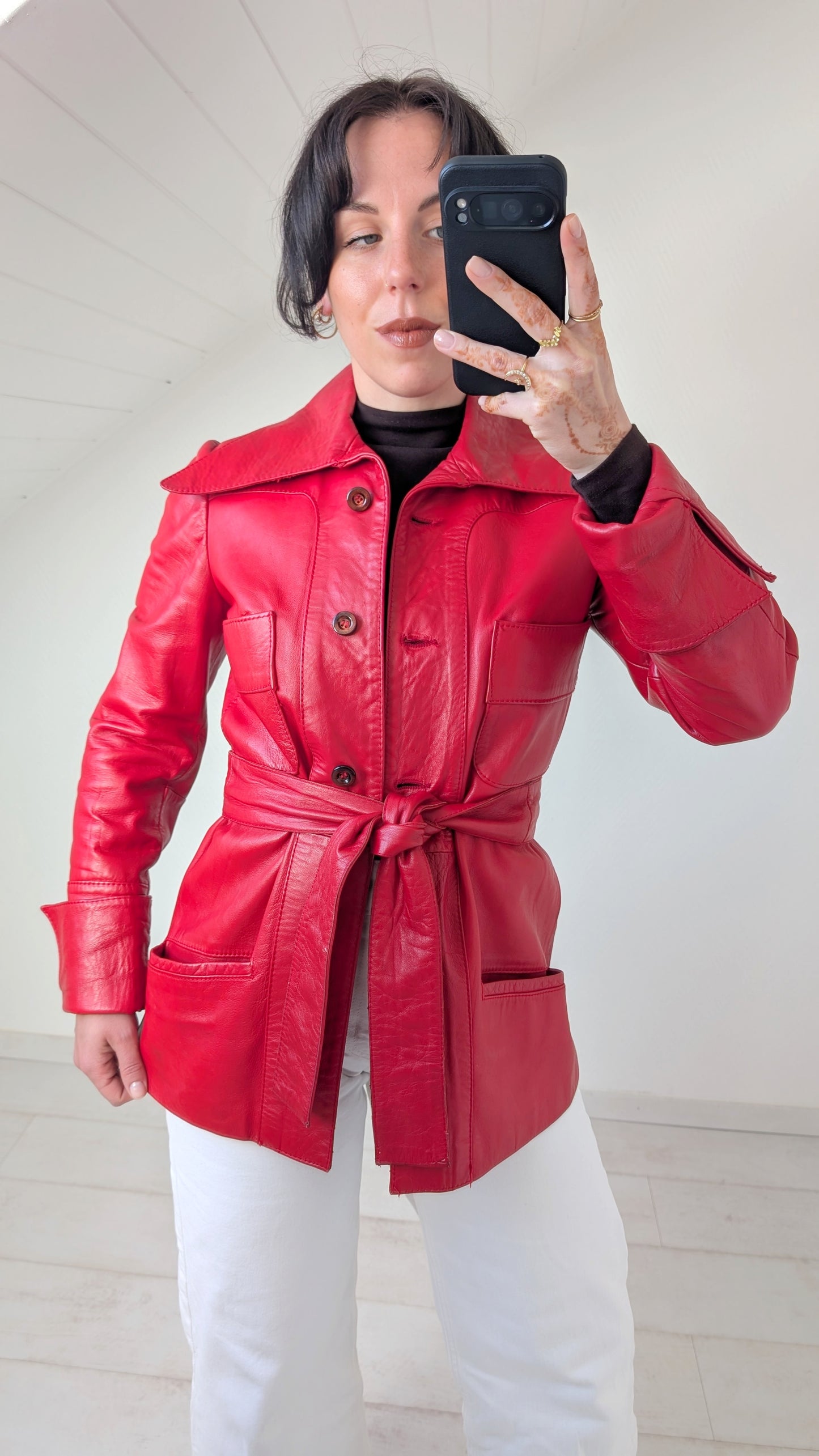 Trench court cuir agneau 70s T36