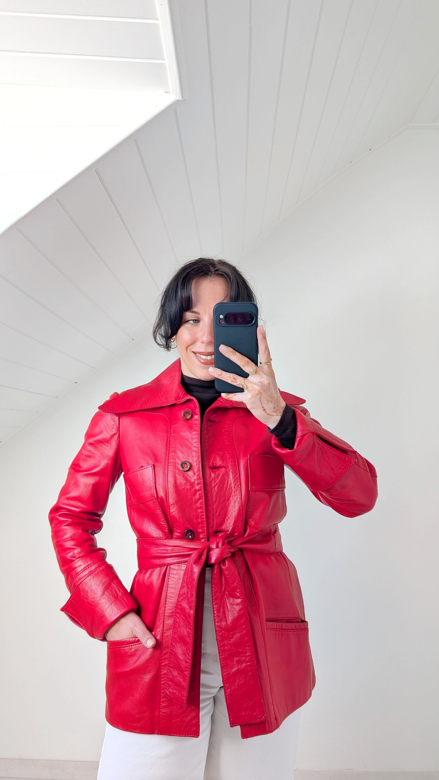 Trench court cuir agneau 70s T36